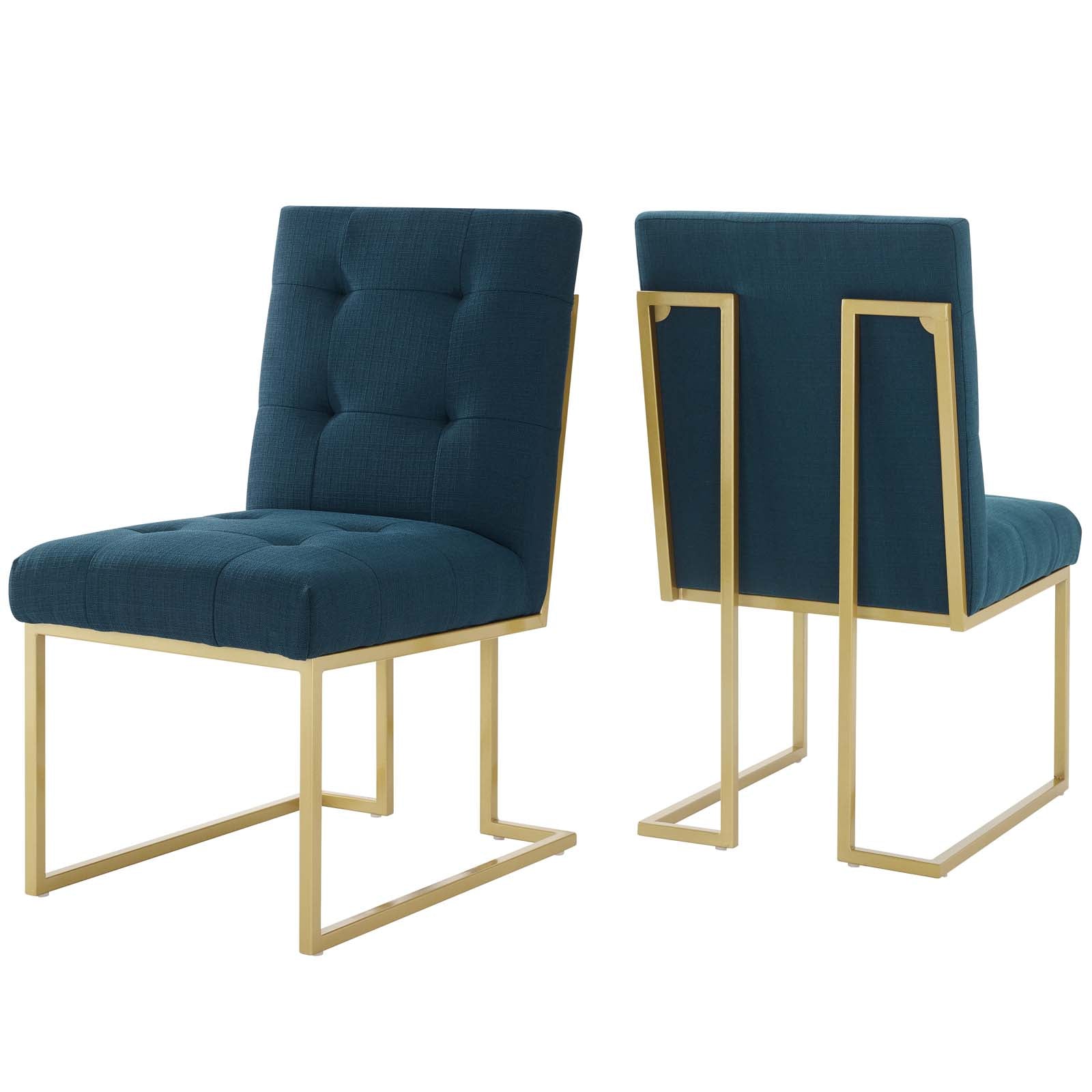 Modway Dining Chairs - Privy Gold Stainless Steel Upholstered Fabric Dining Accent Chair Set of 2 Gold Azure