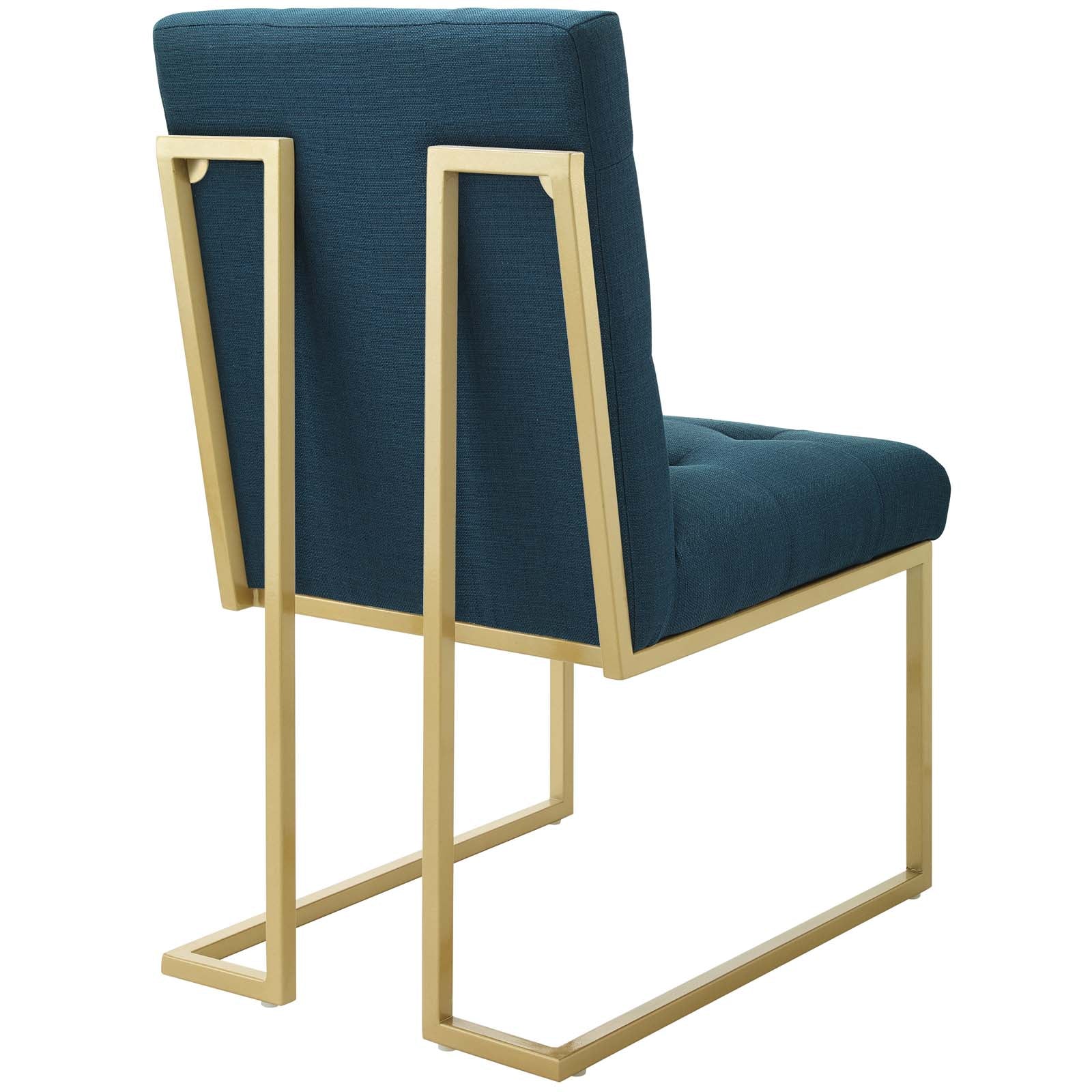 Modway Dining Chairs - Privy Gold Stainless Steel Upholstered Fabric Dining Accent Chair Set of 2 Gold Azure