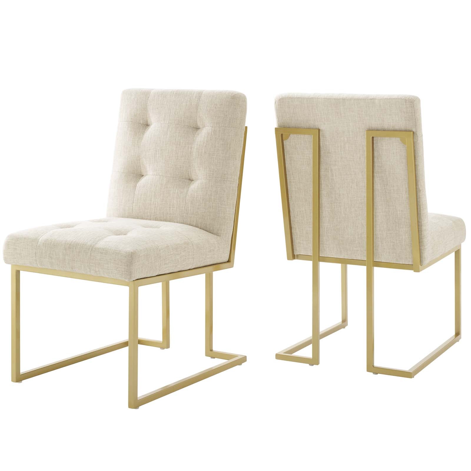 Modway Dining Chairs - Privy Gold Stainless Steel Upholstered Fabric Dining Accent Chair (Set of 2) Gold | Beige