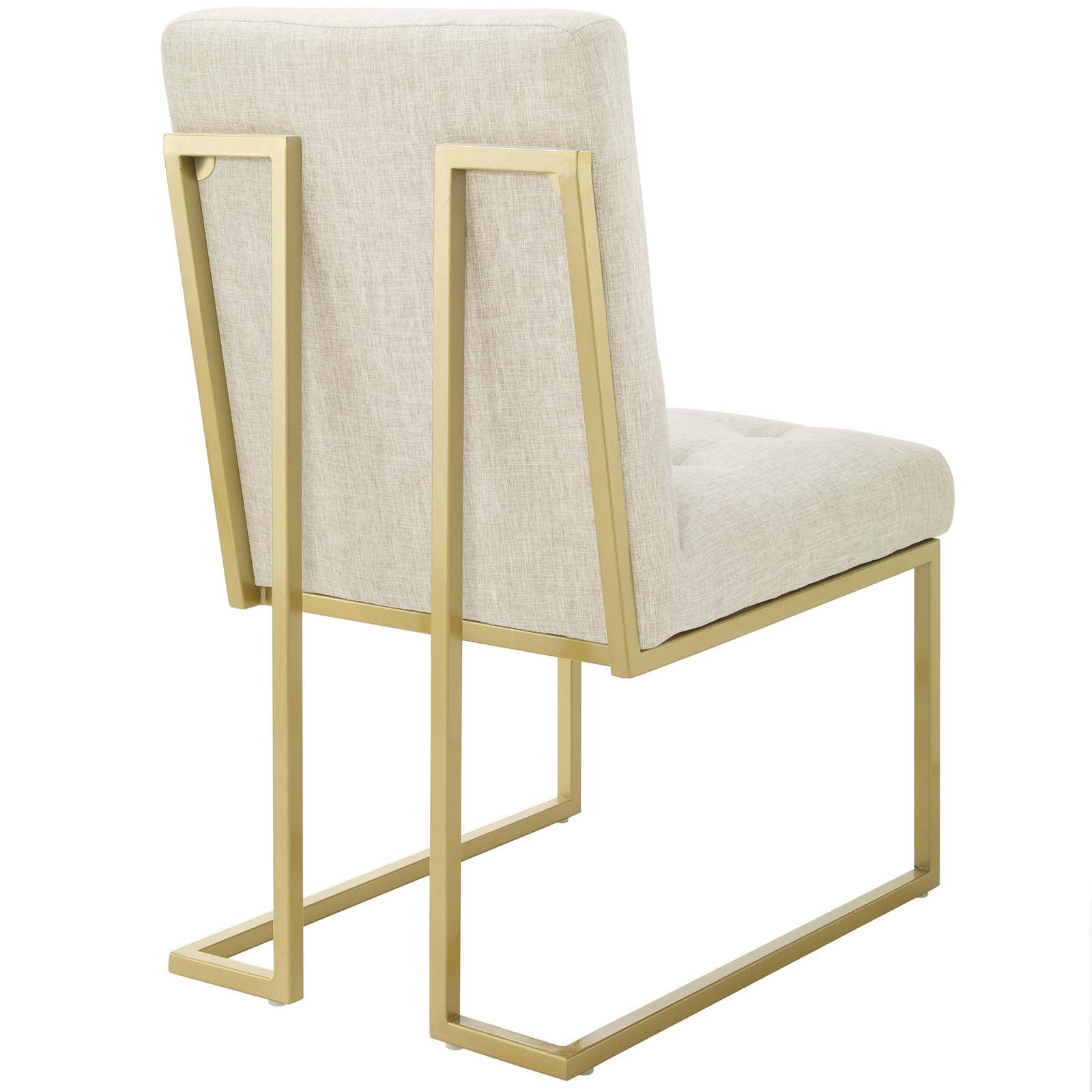 Modway Dining Chairs - Privy Gold Stainless Steel Upholstered Fabric Dining Accent Chair (Set of 2) Gold | Beige