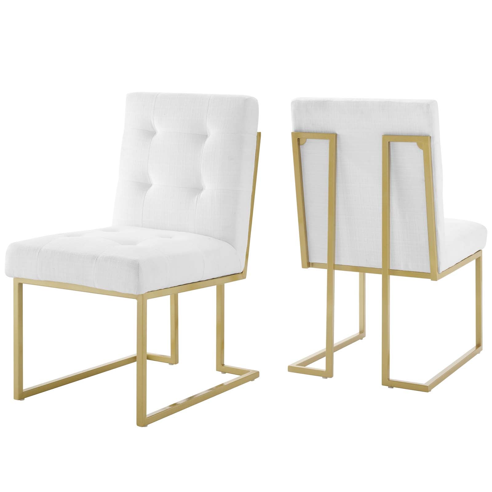 Modway Dining Chairs - Privy Gold Stainless Steel Fabric Dining Accent Chair Set of 2 Gold White