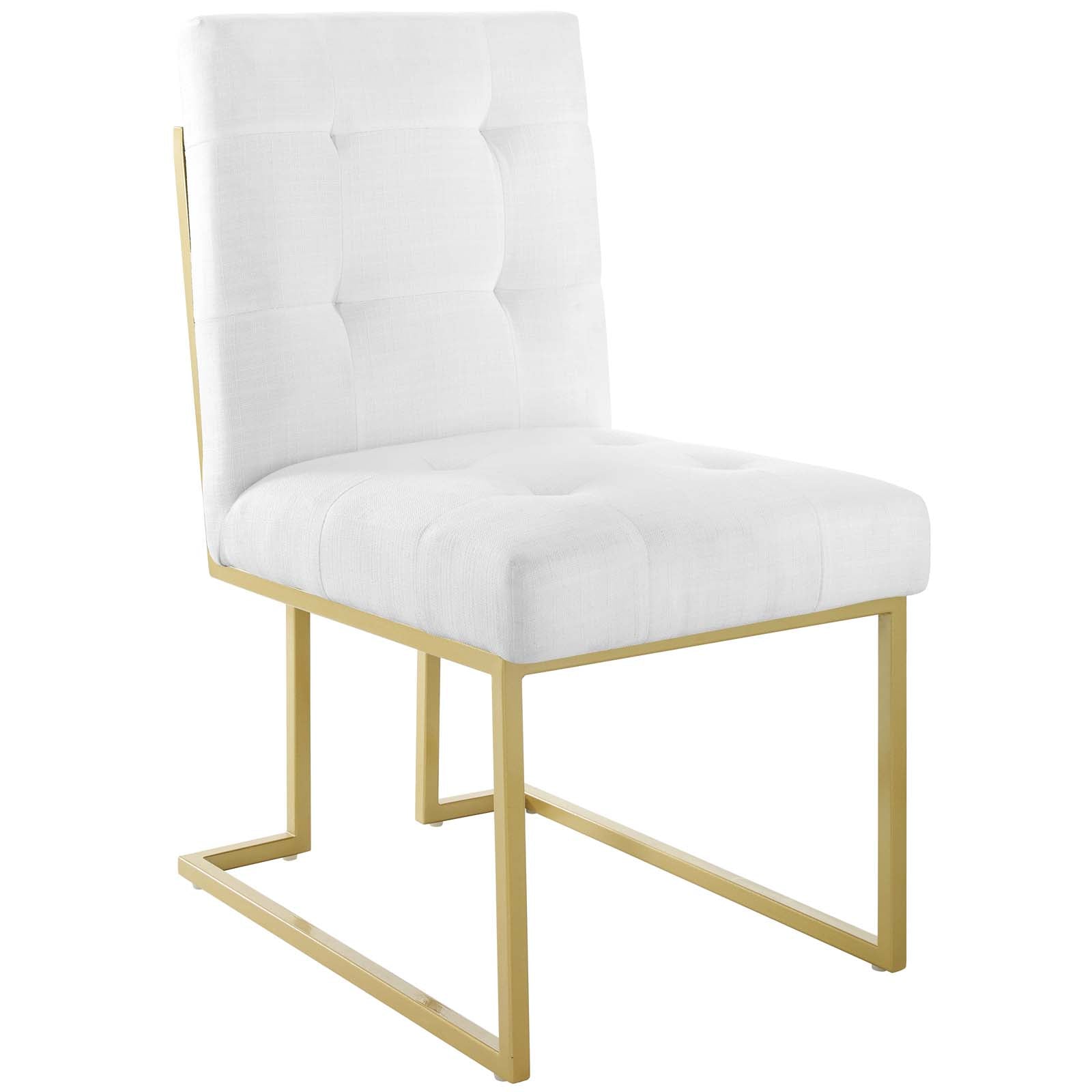 Modway Dining Chairs - Privy Gold Stainless Steel Fabric Dining Accent Chair Set of 2 Gold White