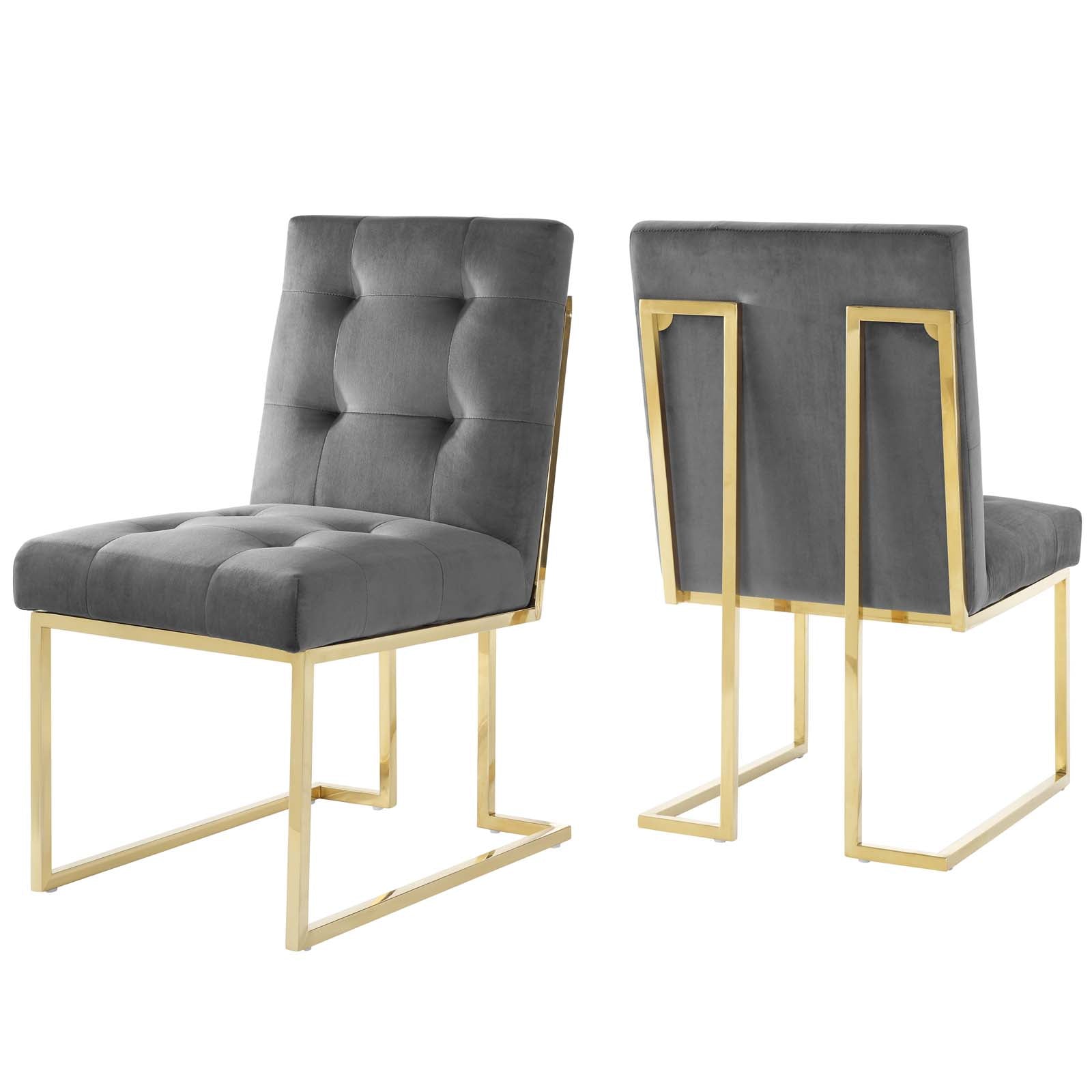 Modway Dining Chairs - Privy Gold Stainless Steel Performance Velvet Dining Chair Set of 2 Gold Charcoal