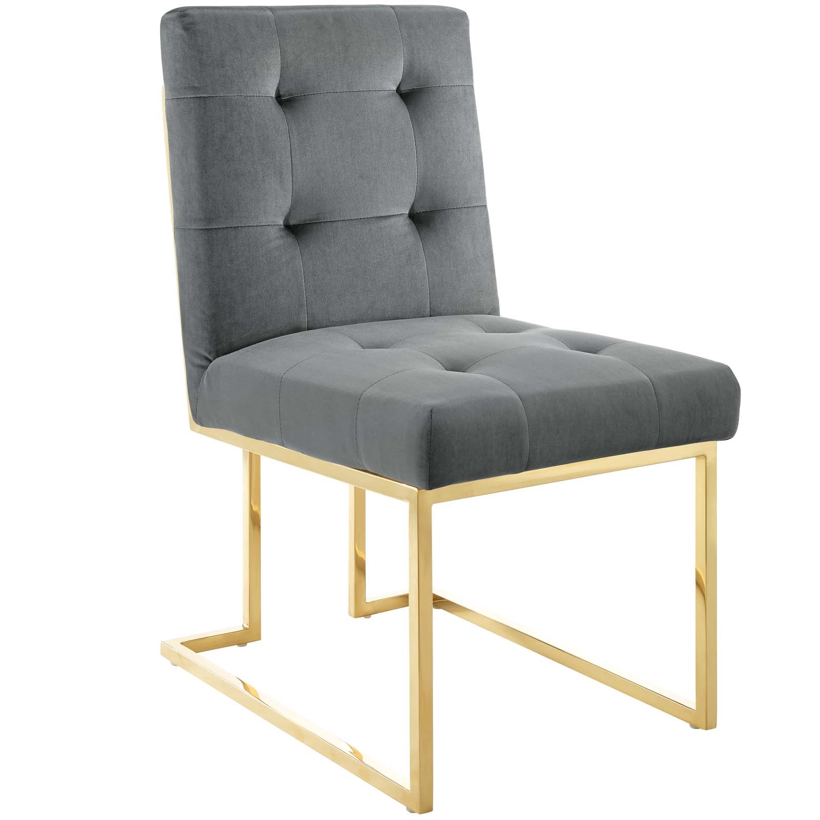 Modway Dining Chairs - Privy Gold Stainless Steel Performance Velvet Dining Chair Set of 2 Gold Charcoal