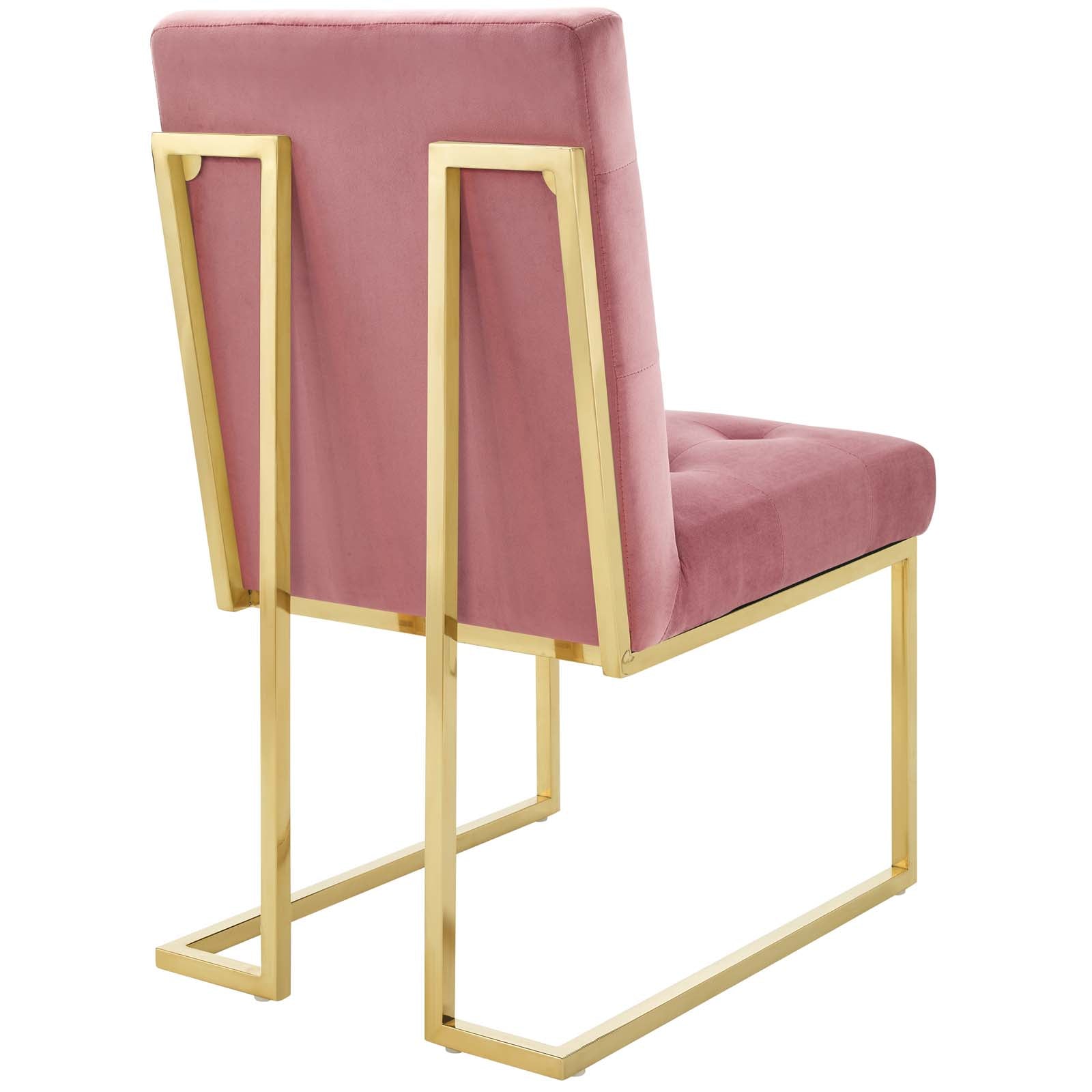 Modway Dining Chairs - Privy Gold Stainless Steel Performance Velvet Dining Chair Set of 2 Gold Dusty Rose