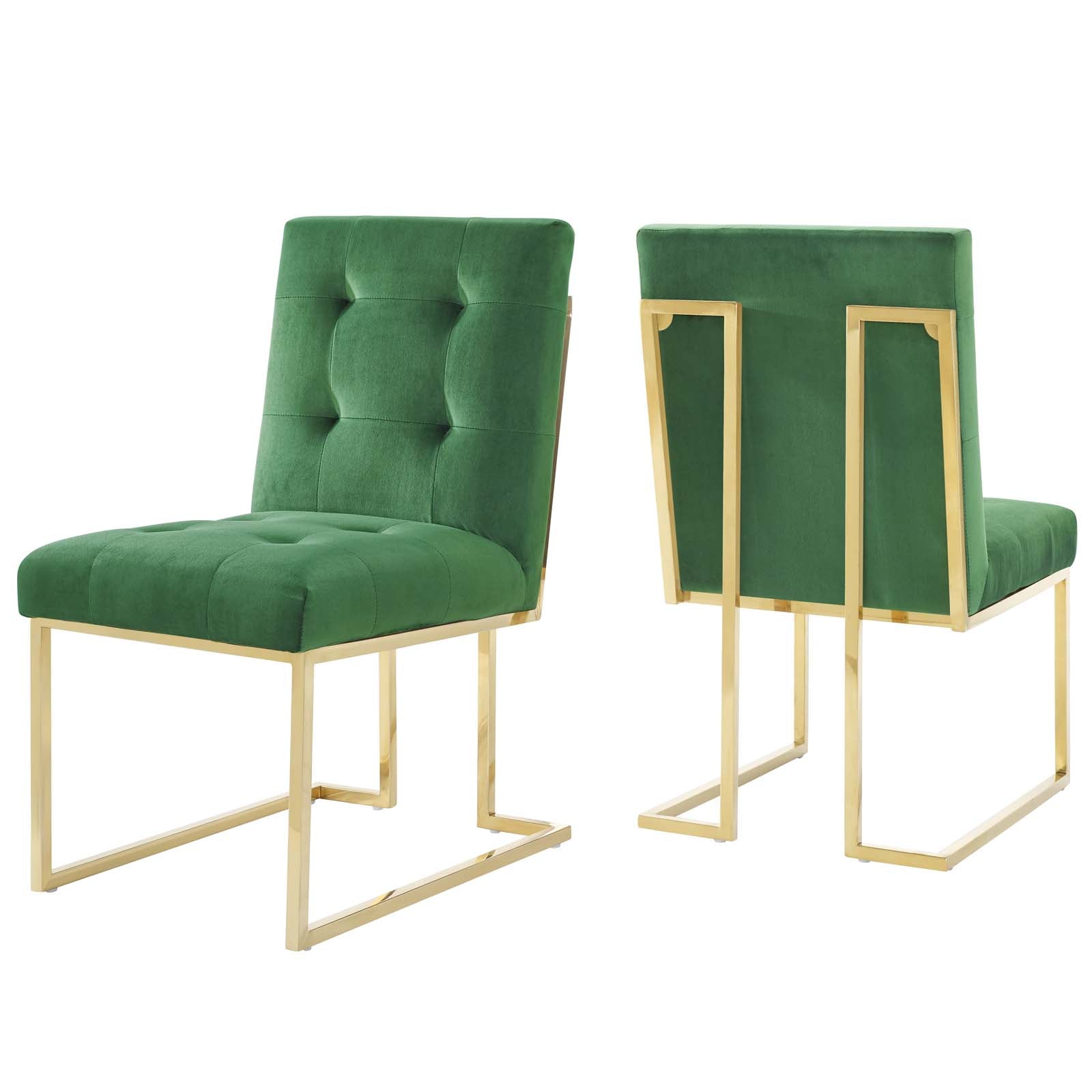 Modway Dining Chairs - Privy Gold Stainless Steel Velvet Dining Chair Gold Emerald (Set of 2)