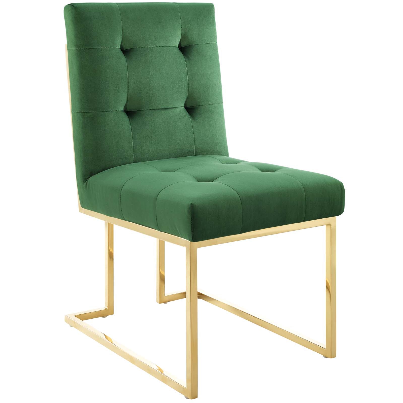 Modway Dining Chairs - Privy Gold Stainless Steel Velvet Dining Chair Gold Emerald (Set of 2)