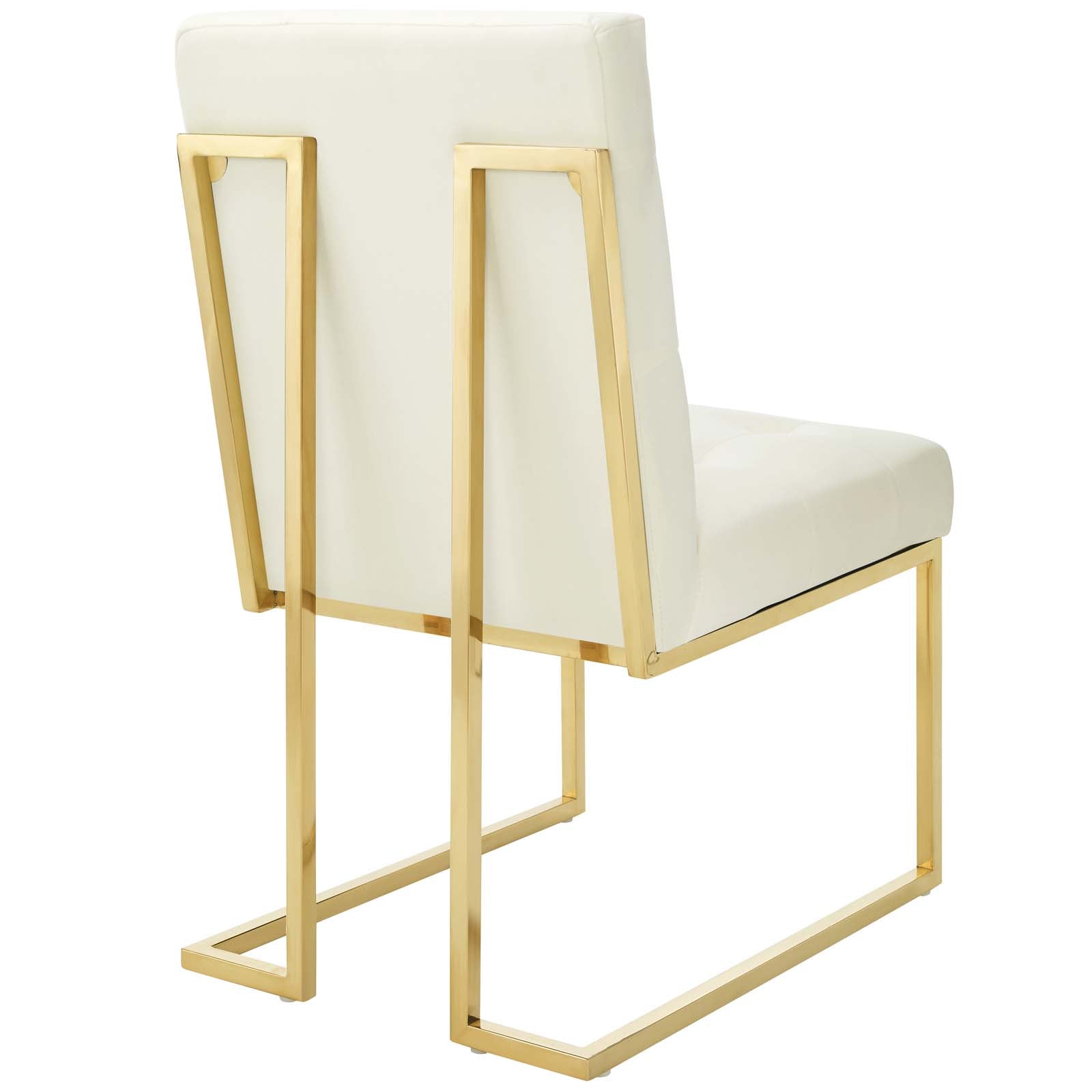 Modway Dining Chairs - Privy Gold Stainless Steel Performance Velvet Dining Chair Set of 2 Gold Ivory