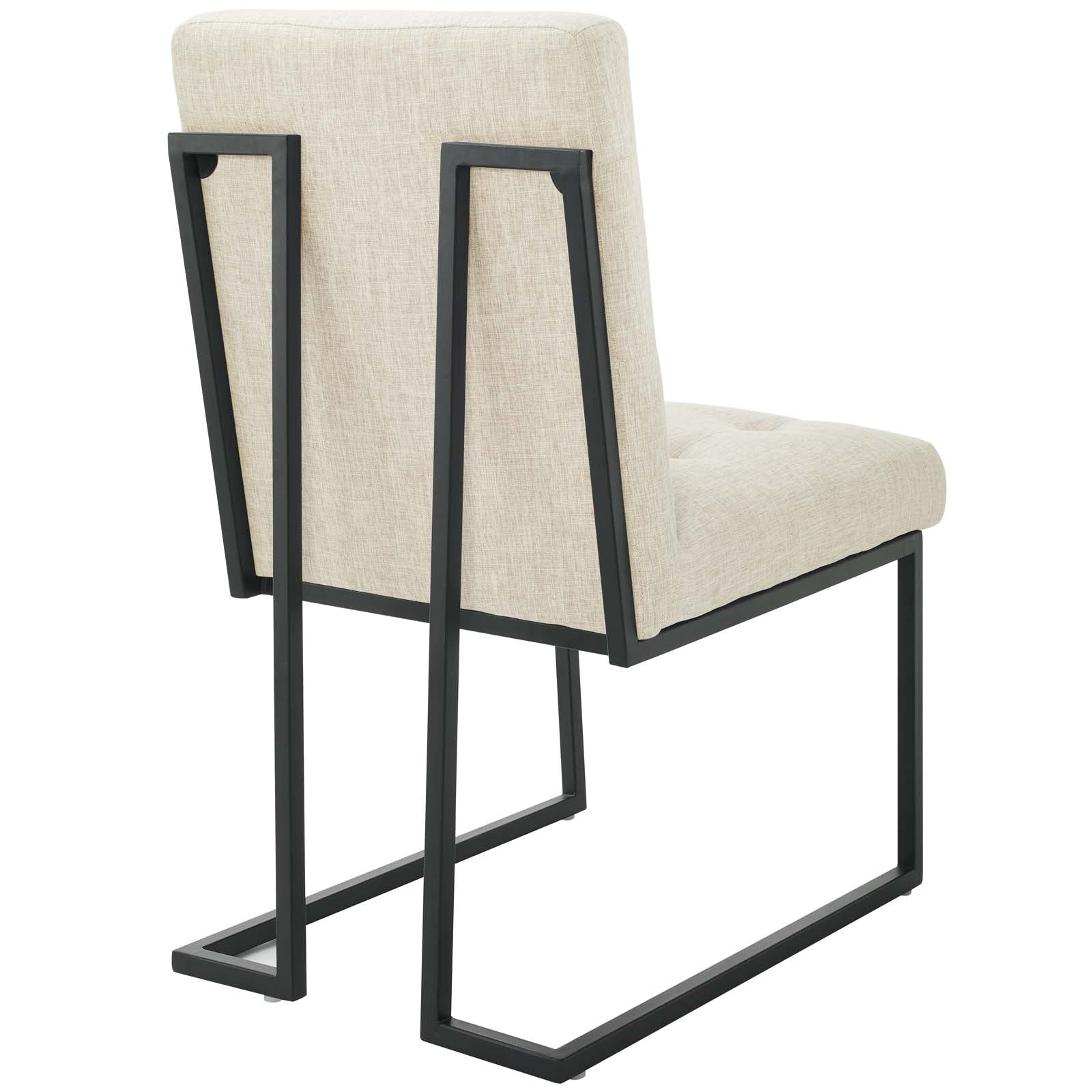 Modway Dining Chairs - Privy Black Stainless Steel Upholstered Fabric Dining Chair Set of 2 Black Beige