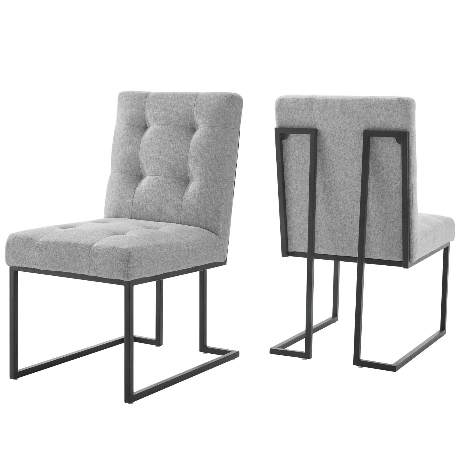 Modway Dining Chairs - Privy Black Stainless Steel Upholstered Fabric Dining Chair Set of 2 Black Light Gray