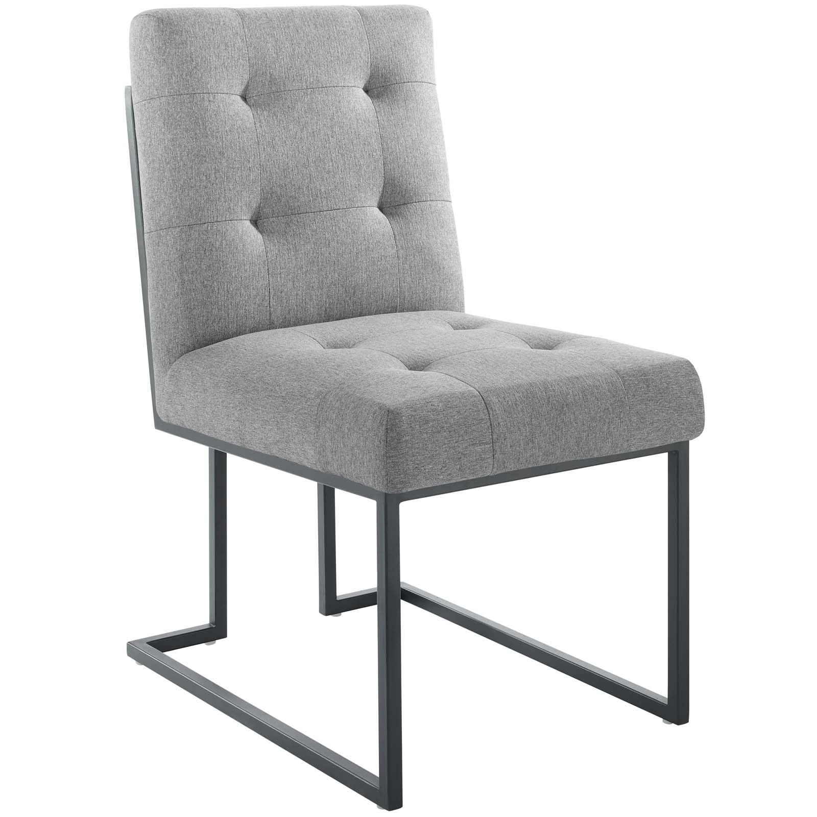 Modway Dining Chairs - Privy Black Stainless Steel Upholstered Fabric Dining Chair Set of 2 Black Light Gray