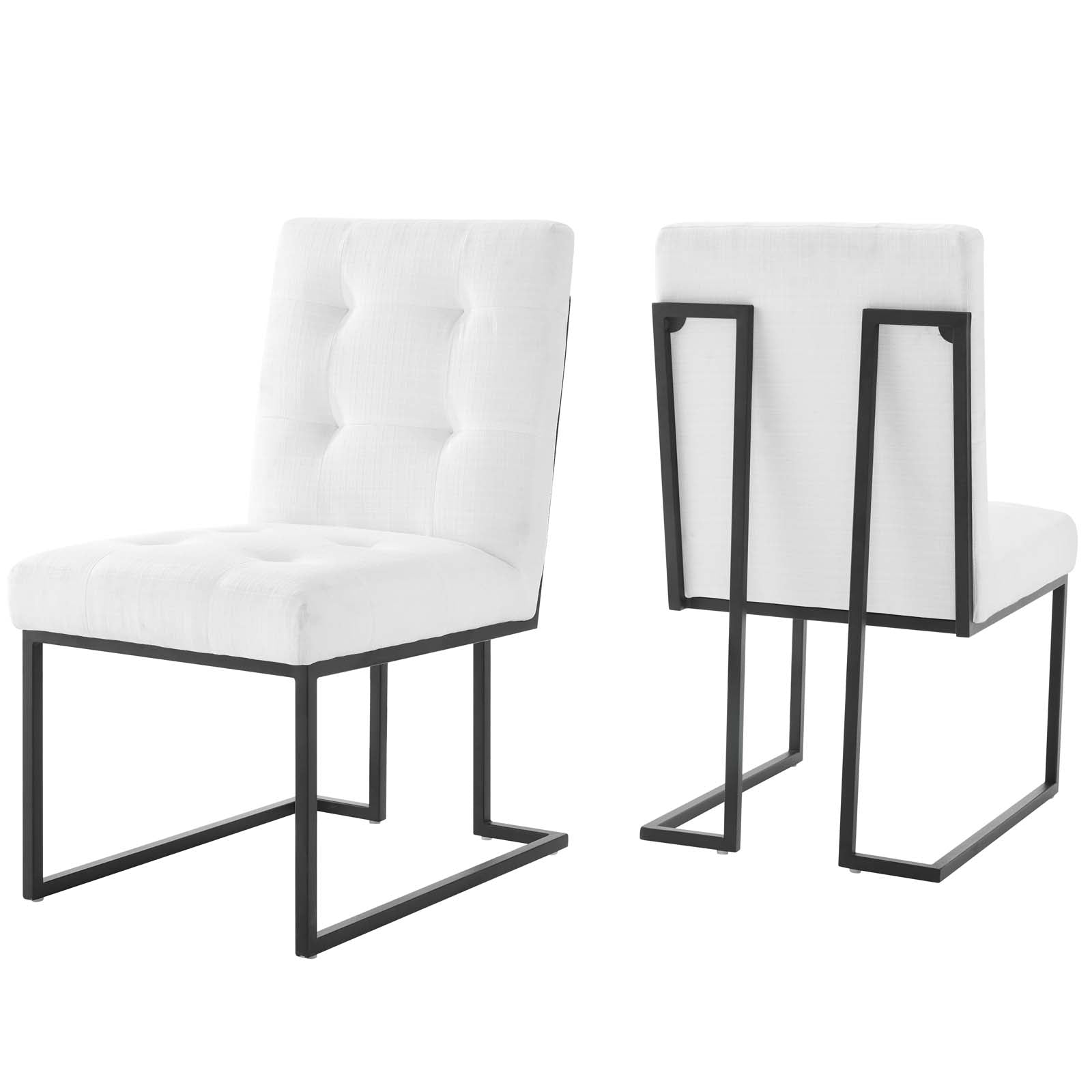 Modway Dining Chairs - Privy Black Stainless Steel Upholstered Fabric Dining Chair Set of 2 Black White