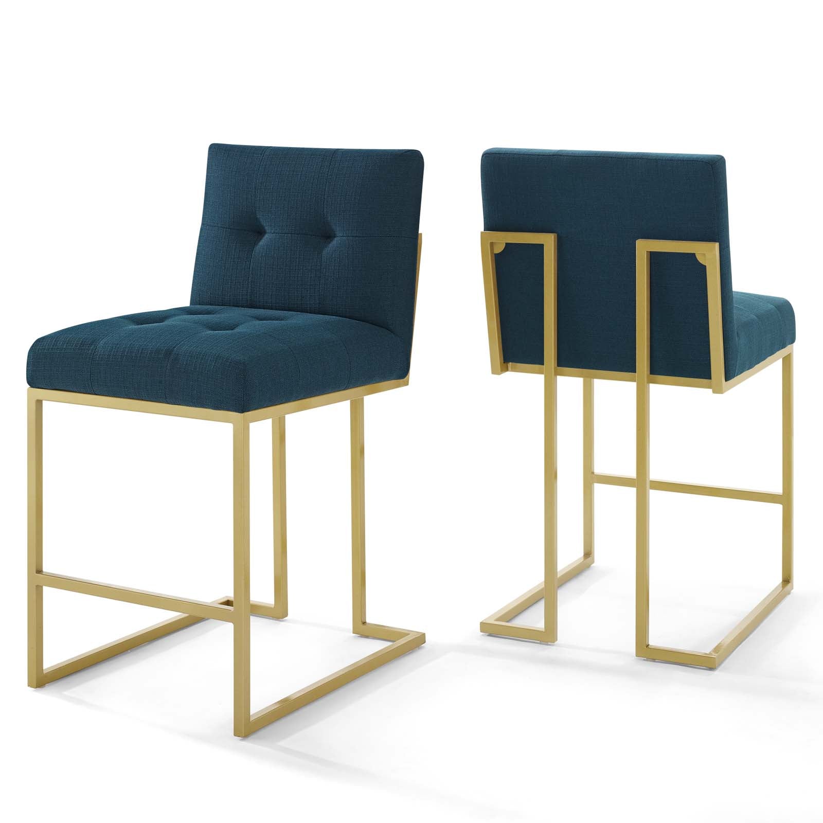 Modway Dining Chairs - Privy Gold Stainless Steel Upholstered Fabric Counter Stool Set of 2 Gold Azure