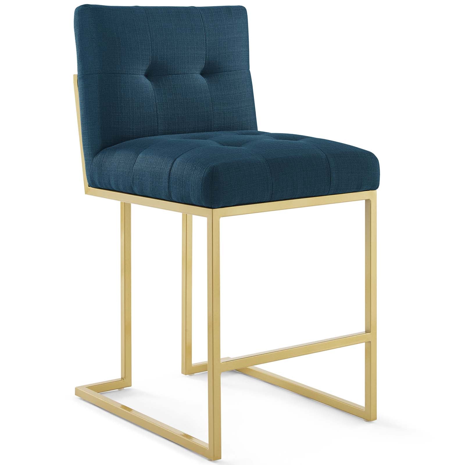 Modway Dining Chairs - Privy Gold Stainless Steel Upholstered Fabric Counter Stool Set of 2 Gold Azure