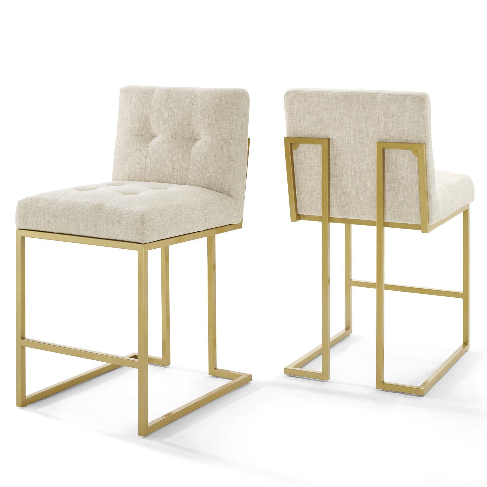 Modway Dining Chairs - Privy Gold Stainless Steel Upholstered Fabric Counter Stool Set of 2 Gold Beige