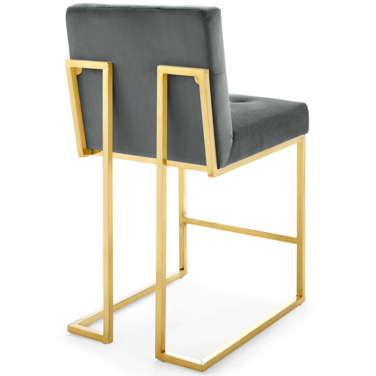 Modway Barstools - Privy Gold Stainless Steel Performance Velvet Counter Stool Gold Charcoal (Set of 2)