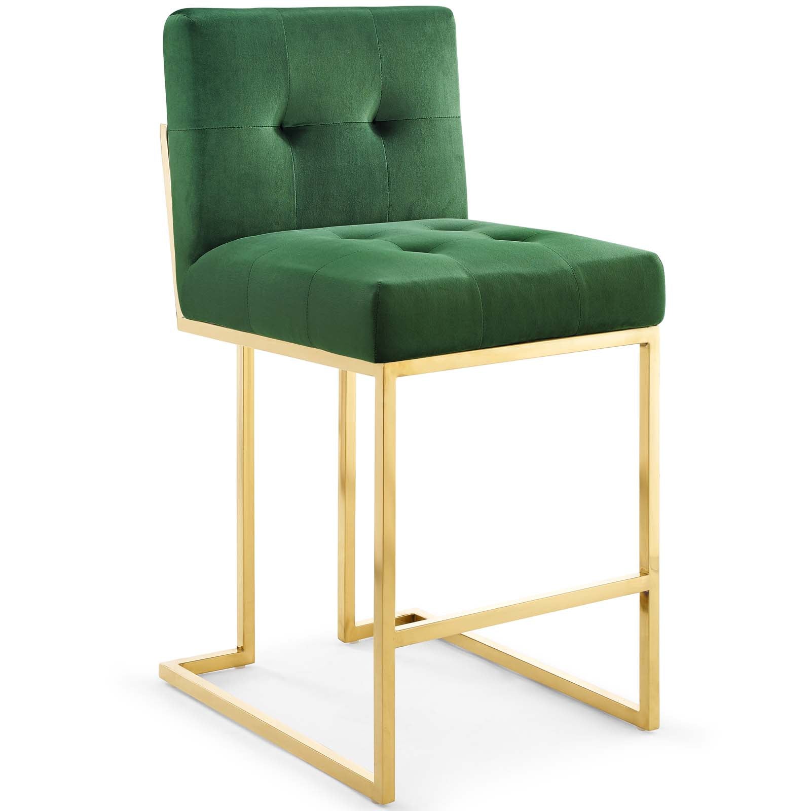 Modway Barstools - Privy Gold Stainless Steel Performance Velvet Counter Stool Set of 2 Gold Emerald