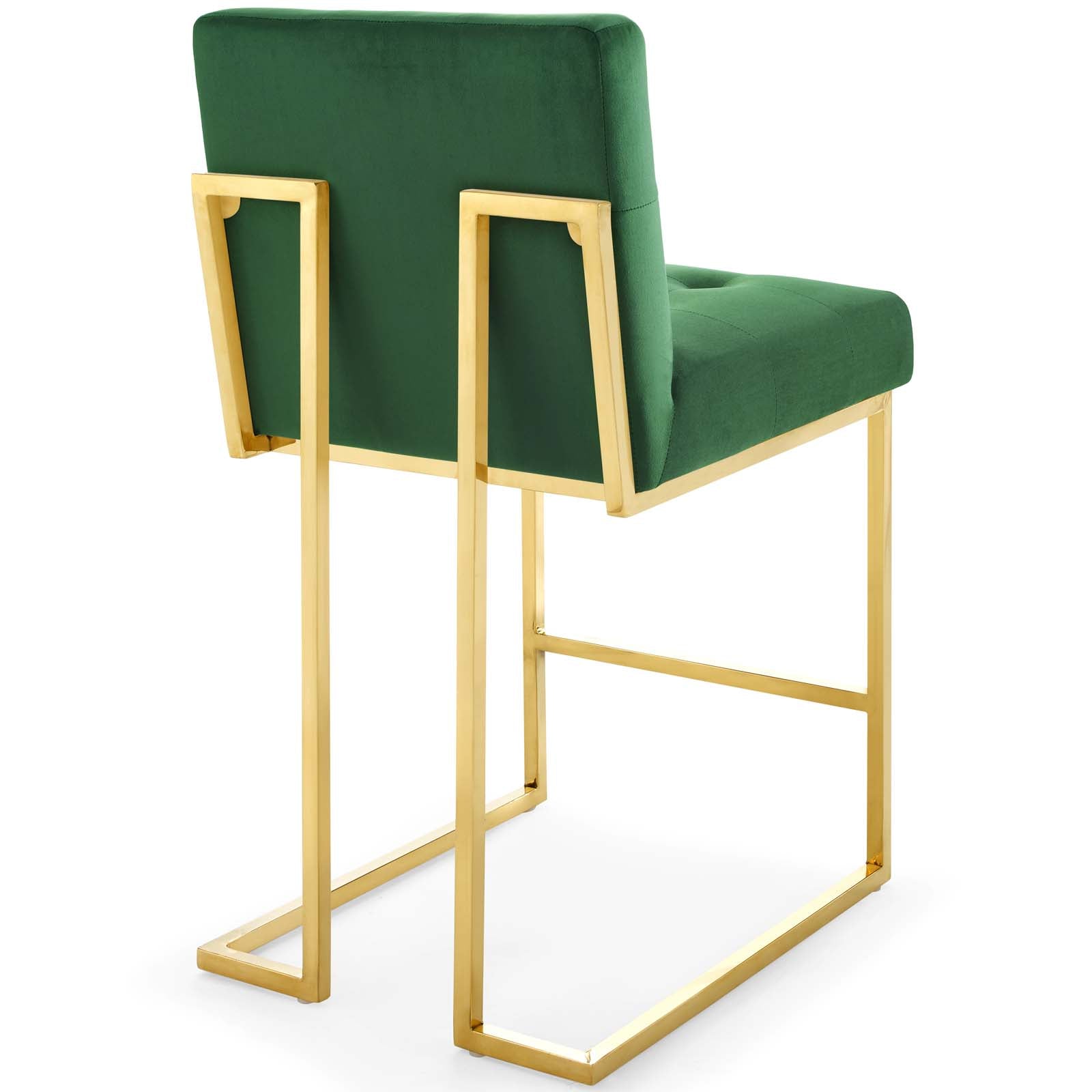 Modway Barstools - Privy Gold Stainless Steel Performance Velvet Counter Stool Set of 2 Gold Emerald