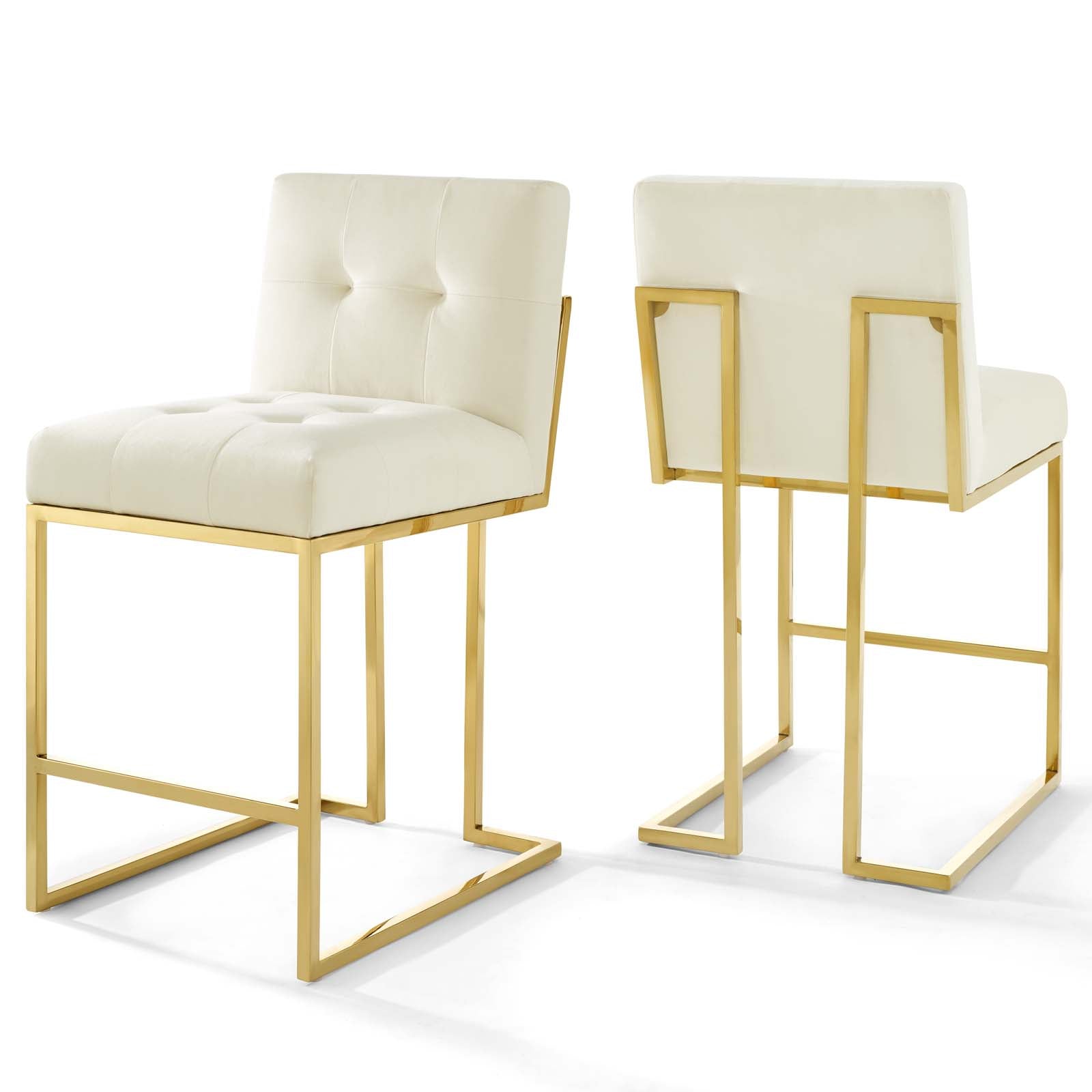 Modway Barstools - Privy Gold Stainless Steel Performance Velvet Counter Stool Gold Ivory ( Set of 2 )