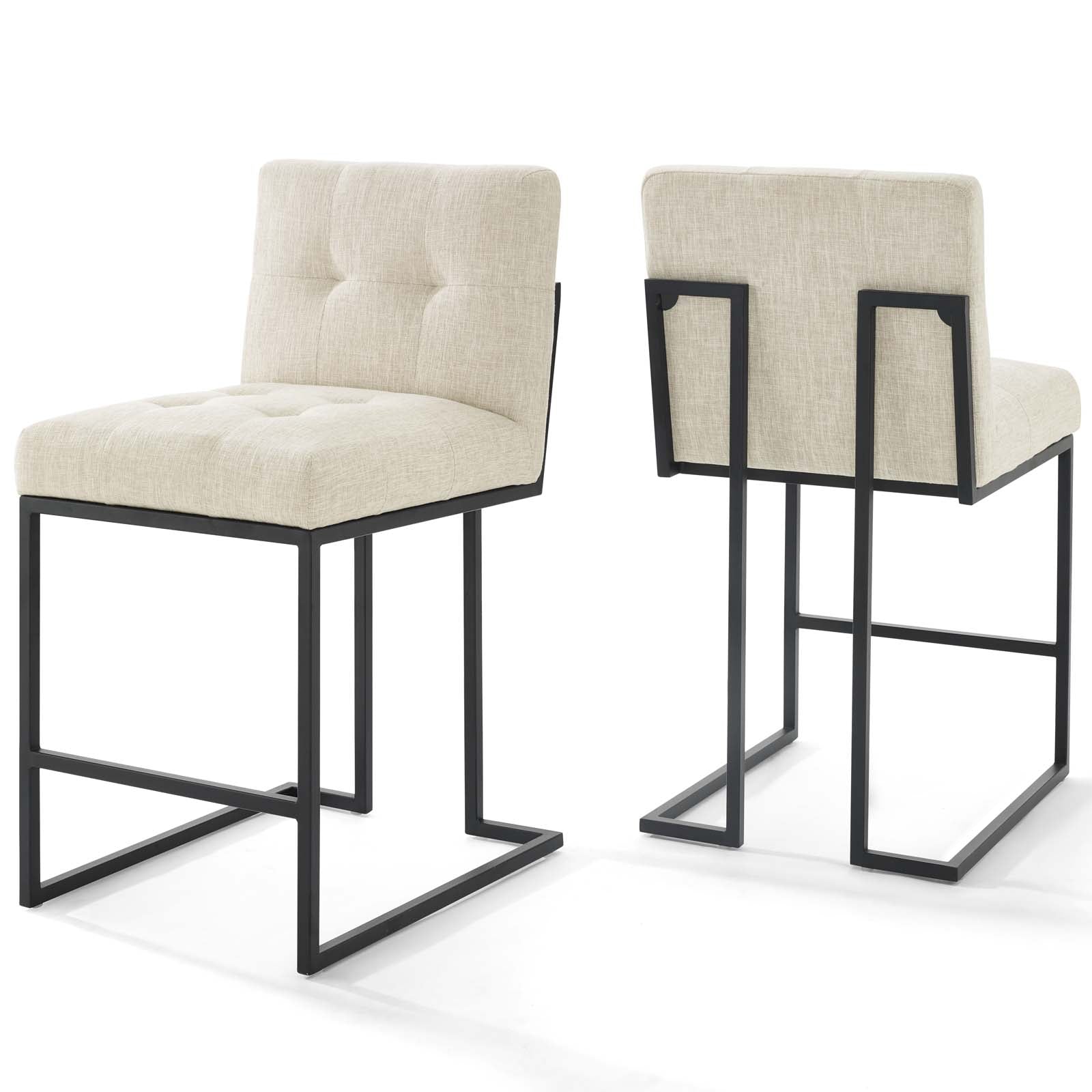 Modway Barstools - Privy Fabric Counter Stool Black Beige (Set of 2)