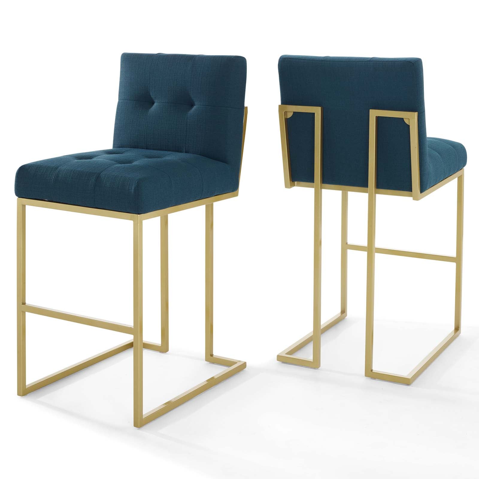 Modway Barstools - Privy Velvet Bar Stool Gold Azure (Set of 2)