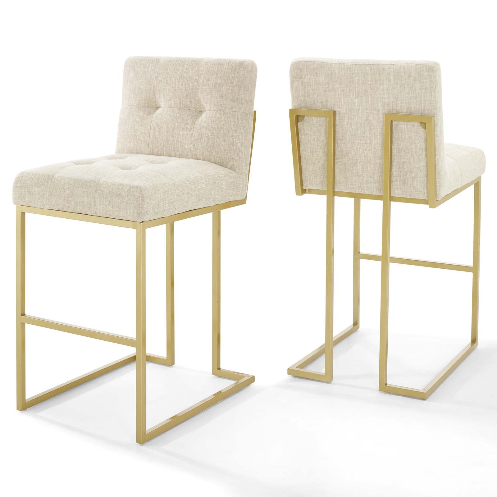 Modway Barstools - Privy Velvet Bar Stool Gold Beige (Set of 2)