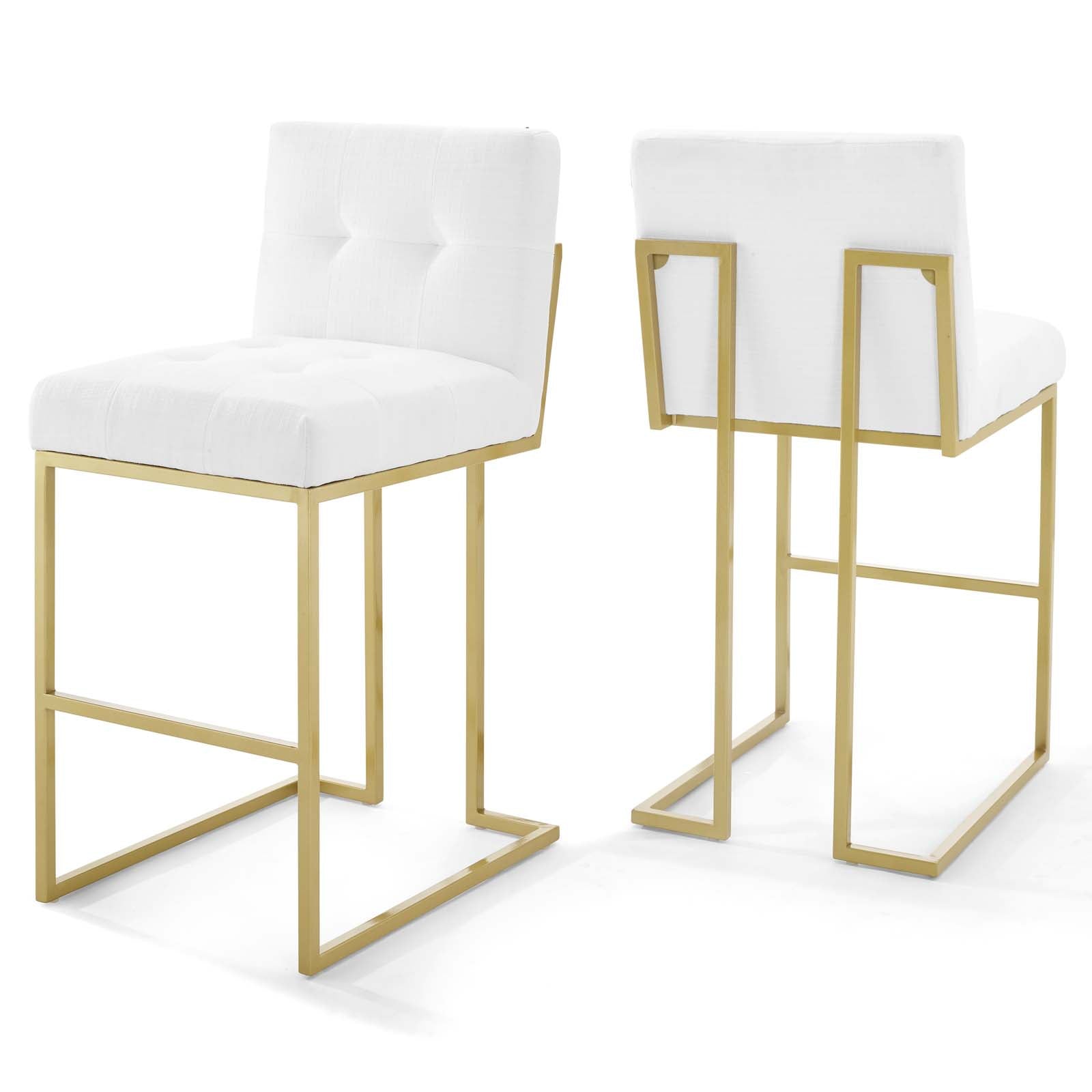 Modway Barstools - Privy Velvet Bar Stool Gold White (Set of 2)