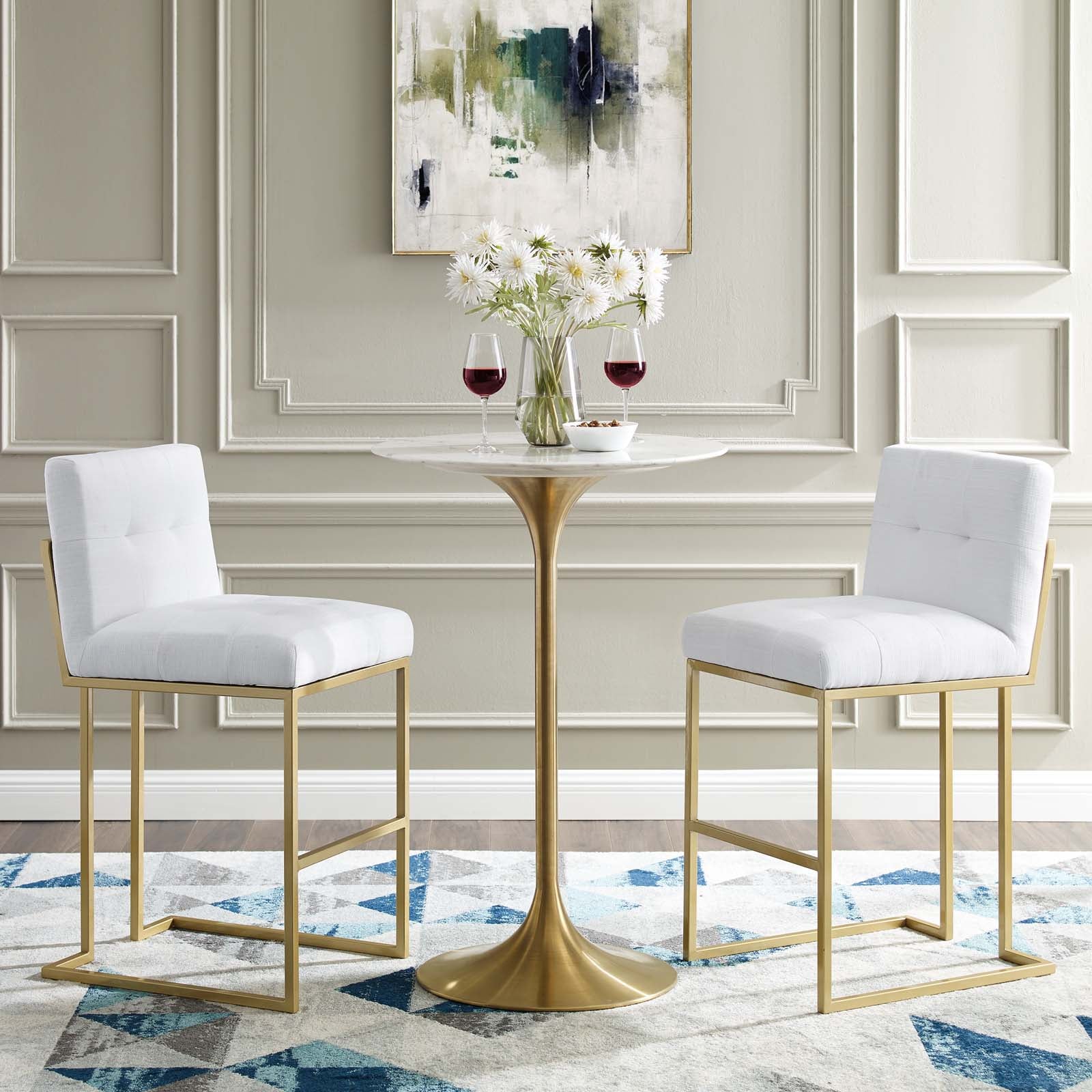 Modway Barstools - Privy Velvet Bar Stool Gold White (Set of 2)