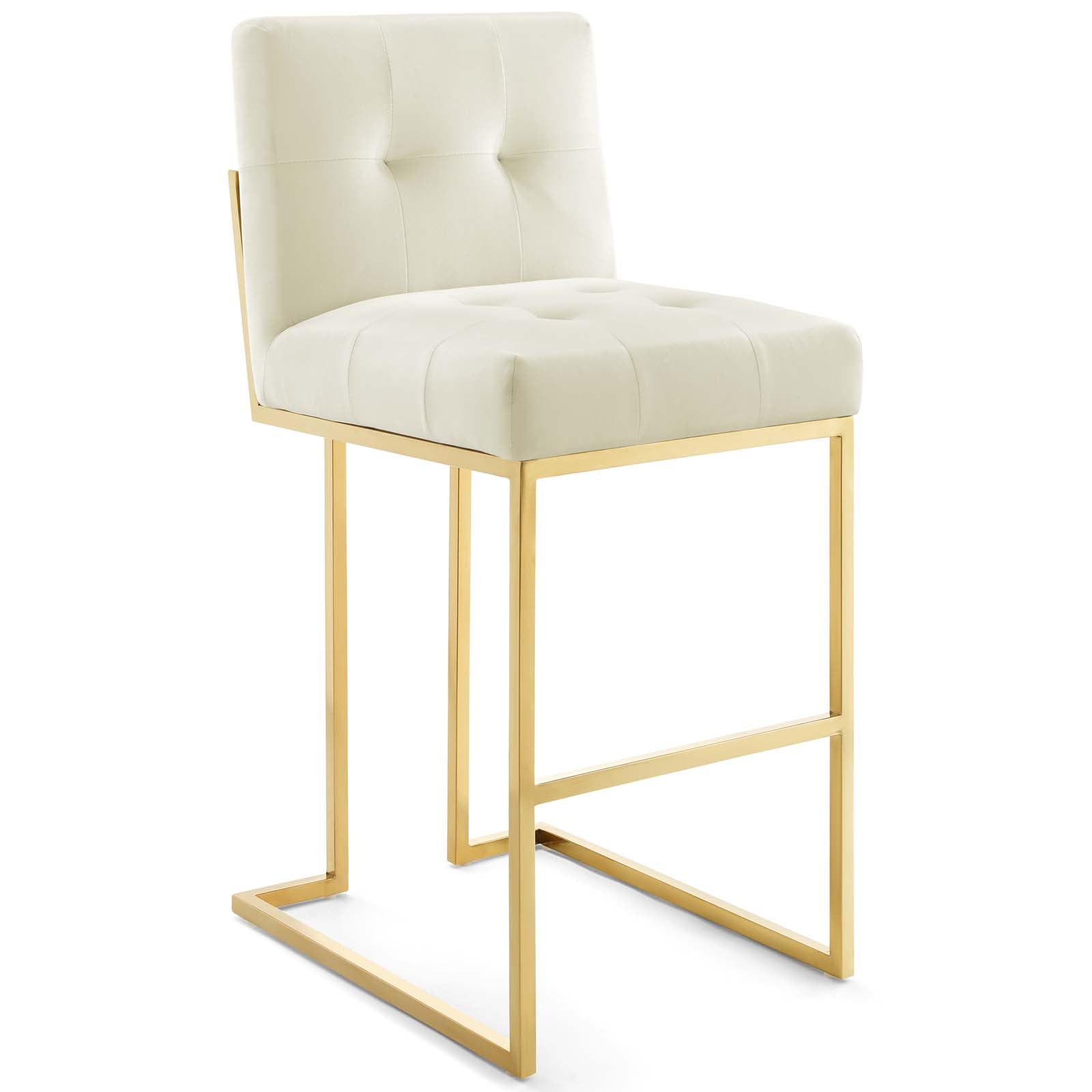 Modway Barstools - Privy Gold Stainless Steel Performance Velvet Bar Stool Set of 2 Gold Ivory