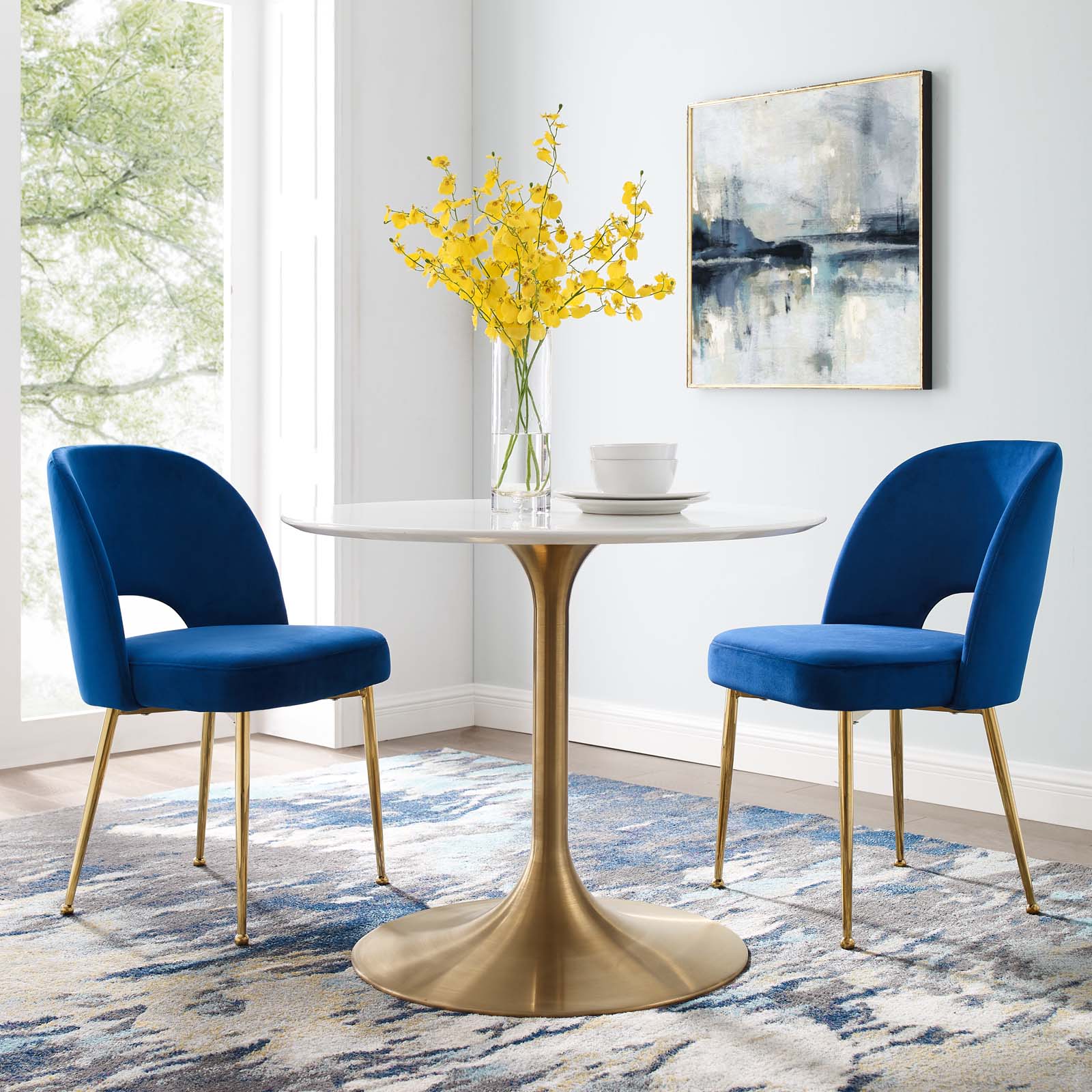 Modway Dining Chairs - Rouse Dining Room Side Chair Set of 2 Navy