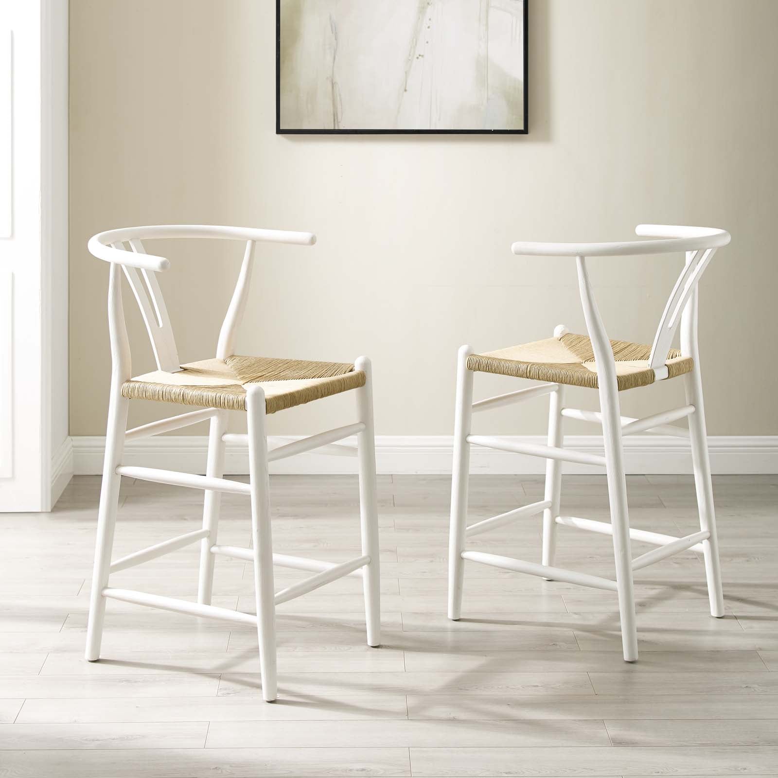 Modway Barstools - Amish Wood Counter Stool ( Set of 2 ) White