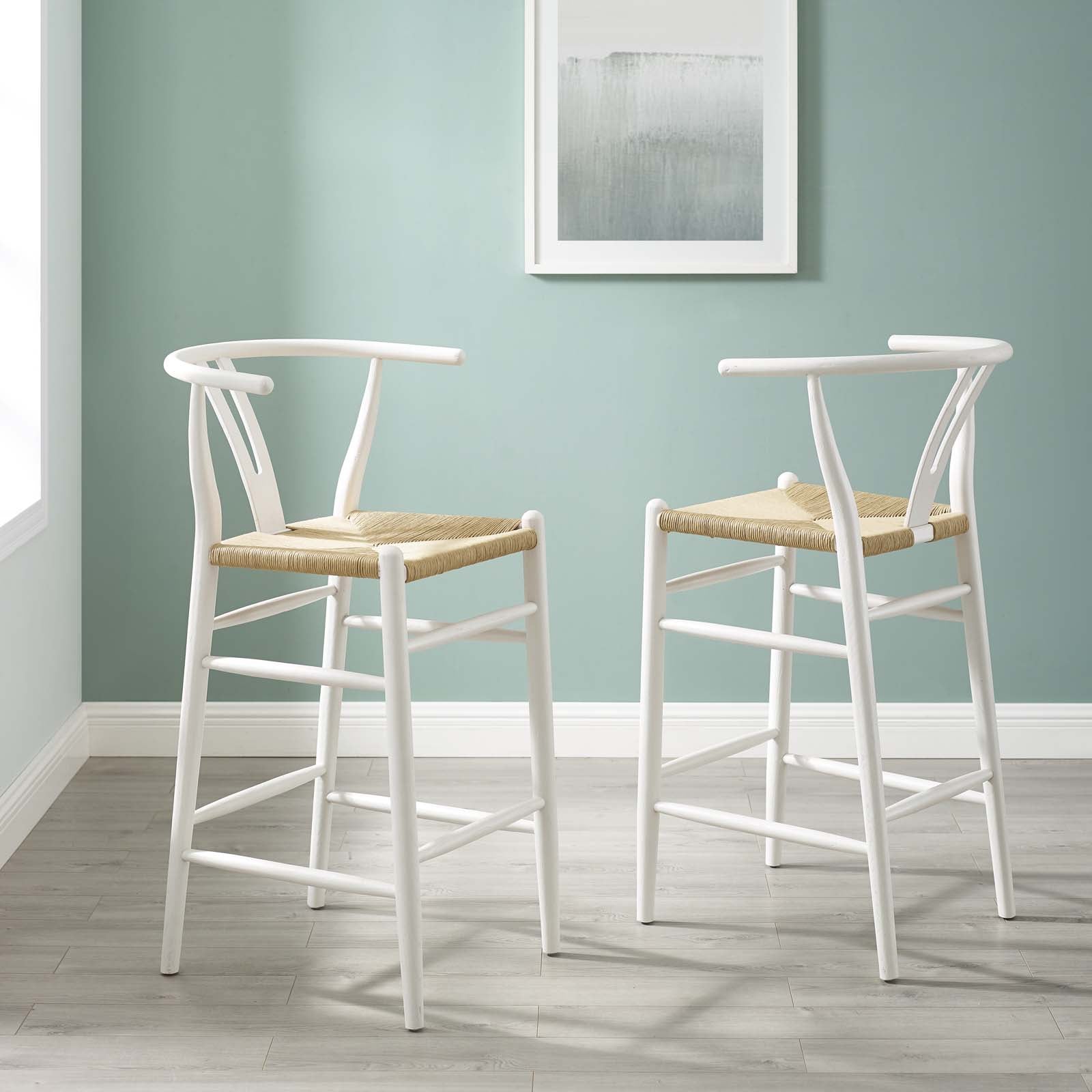 Modway Barstools - Amish Wood Bar Stool ( Set of 2 ) White
