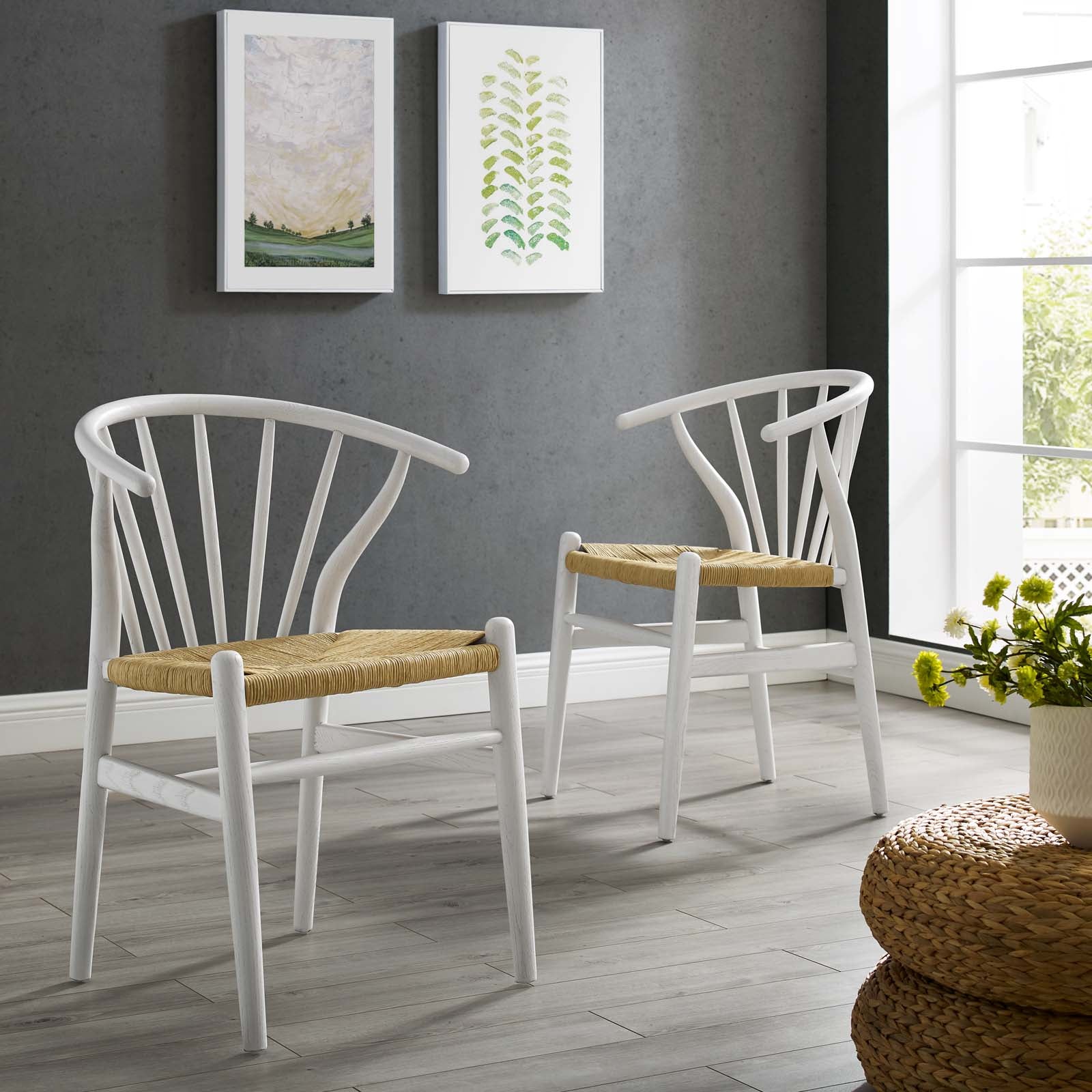 Modway Dining Chairs - Flourish Spindle Wood Dining Side Chair ( Set of 2 ) White