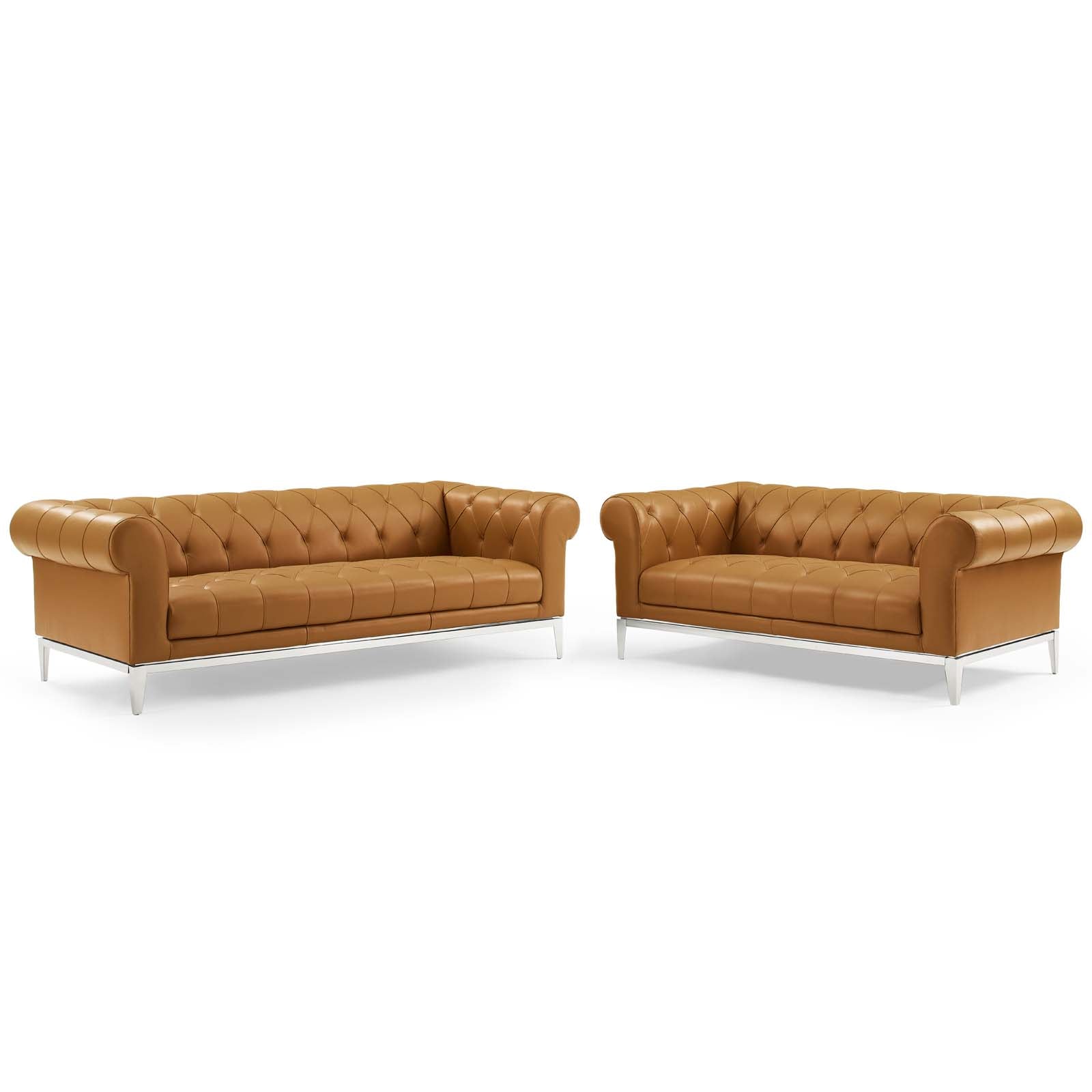 Modway Sofas & Couches - Idyll-Tufted-Upholstered-Leather-Sofa-and-Loveseat-Set-Tan