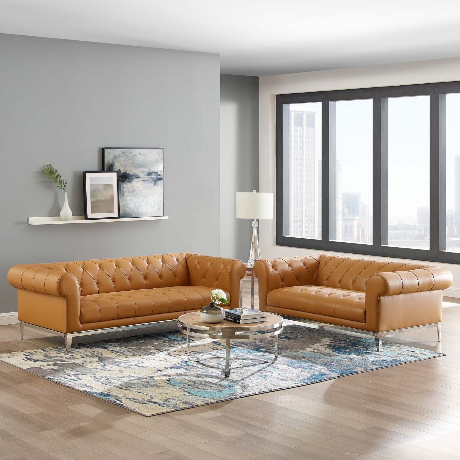 Modway Sofas & Couches - Idyll-Tufted-Upholstered-Leather-Sofa-and-Loveseat-Set-Tan