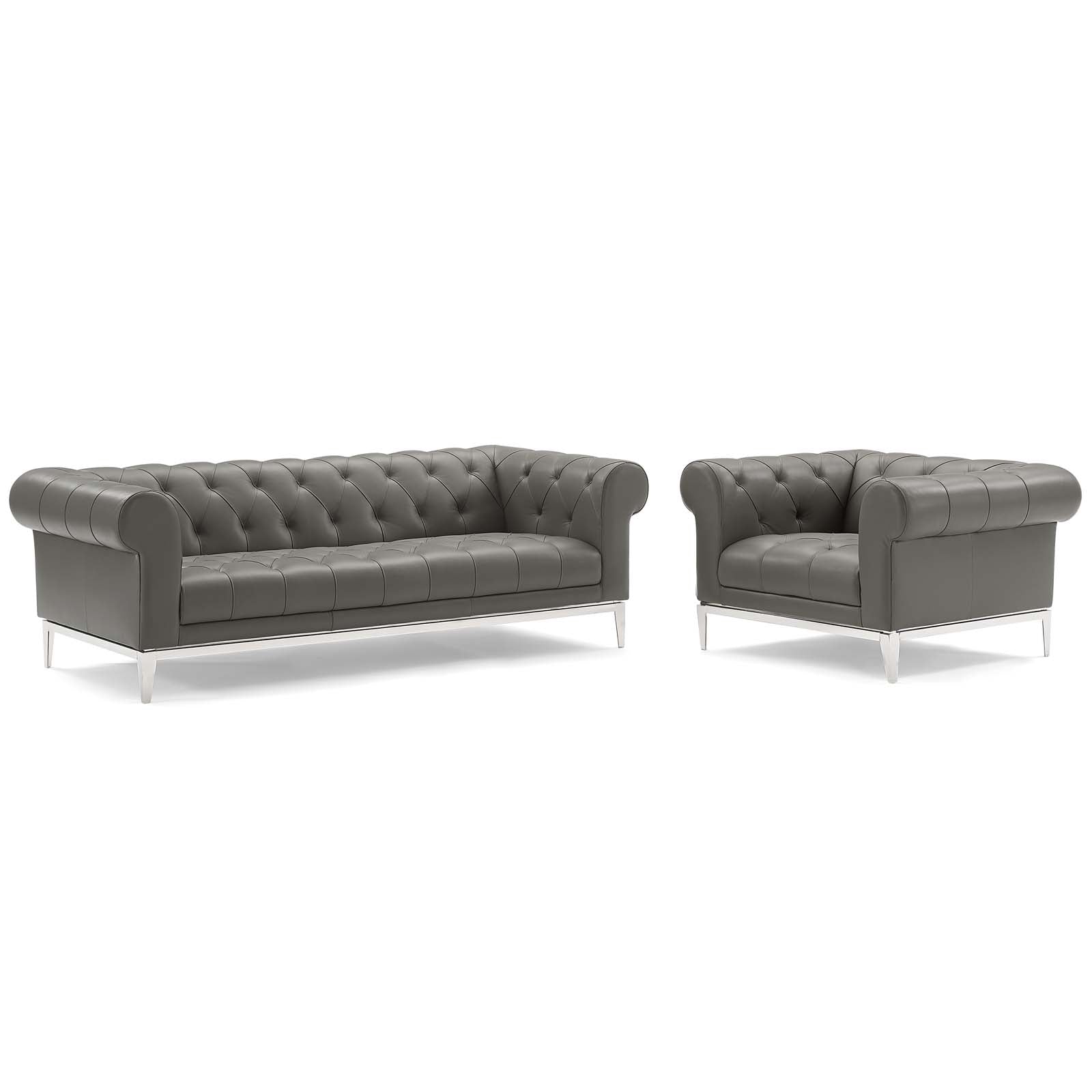 Modway Sofas & Couches - Idyll-Tufted-Upholstered-Leather-Sofa-and-Armchair-Set-Gray