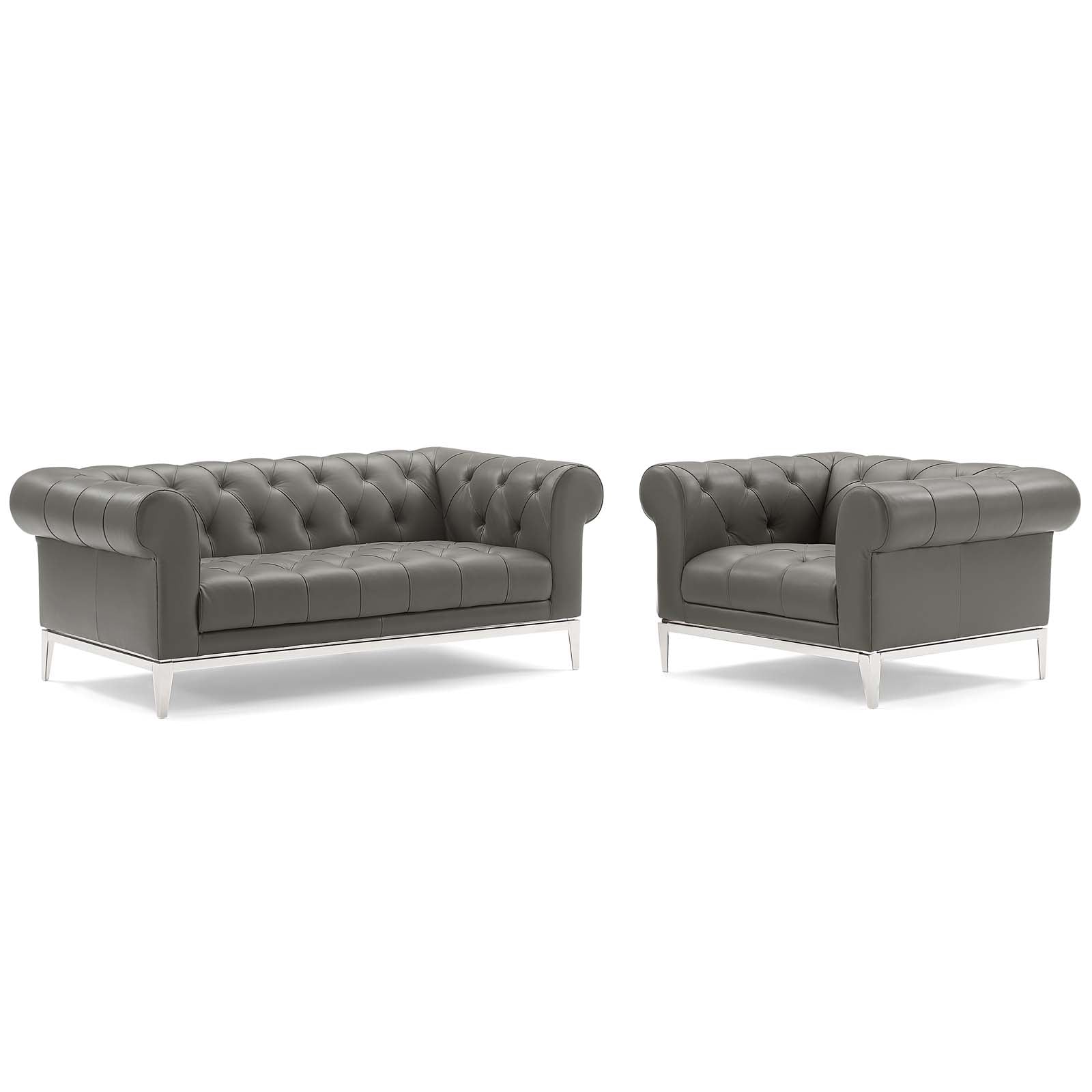 Modway Loveseats - Idyll-Tufted-Upholstered-Leather-Loveseat-and-Armchair-Gray