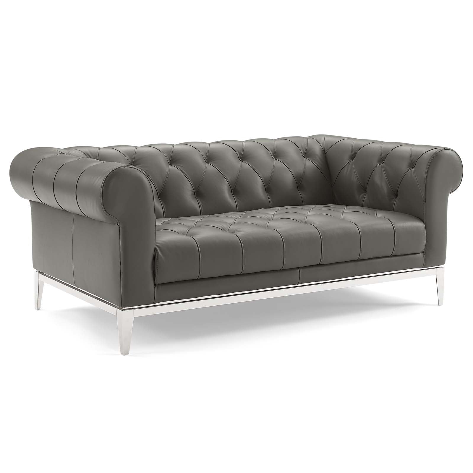 Modway Loveseats - Idyll-Tufted-Upholstered-Leather-Loveseat-and-Armchair-Gray