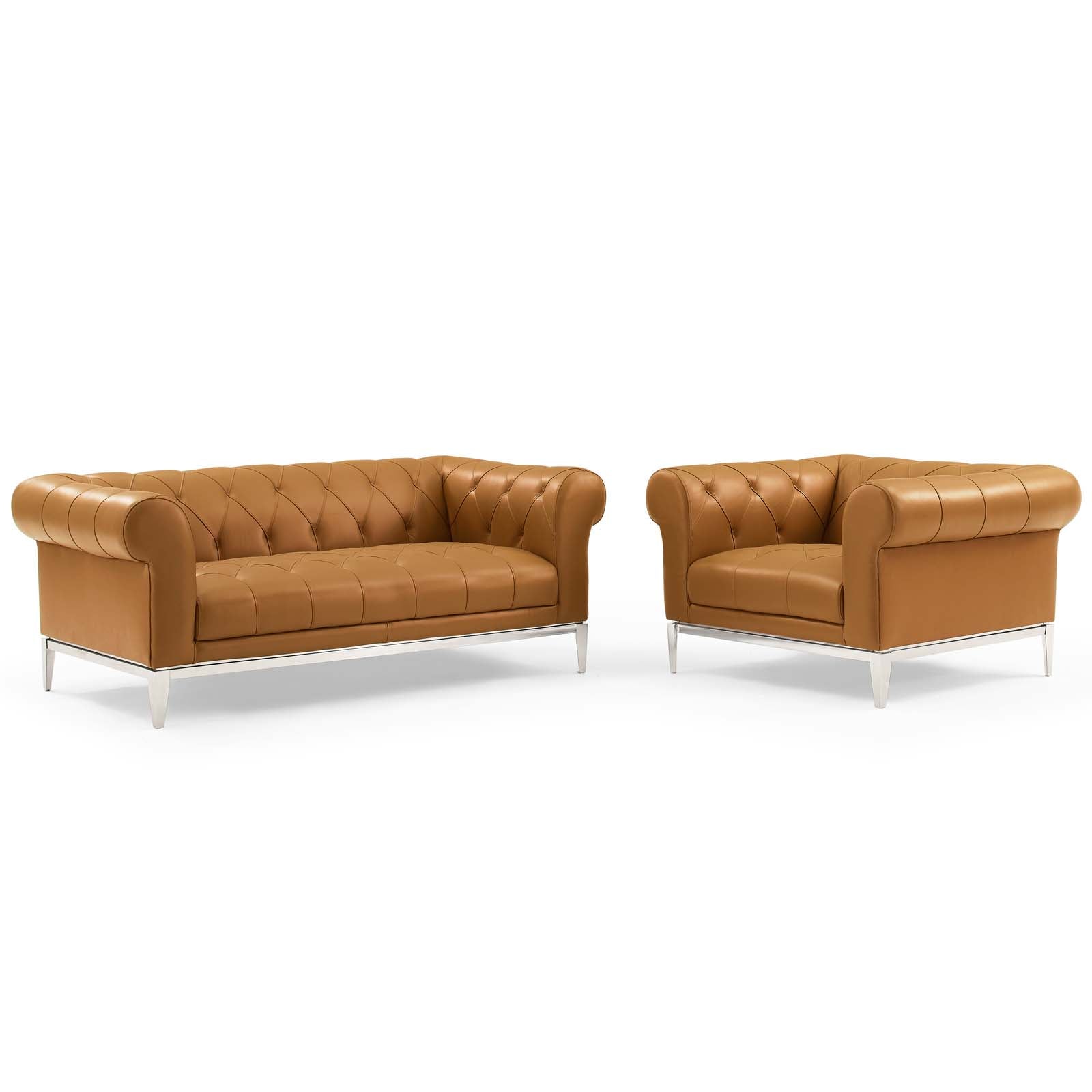 Modway Loveseats - Idyll-Tufted-Upholstered-Leather-Loveseat-and-Armchair-Tan