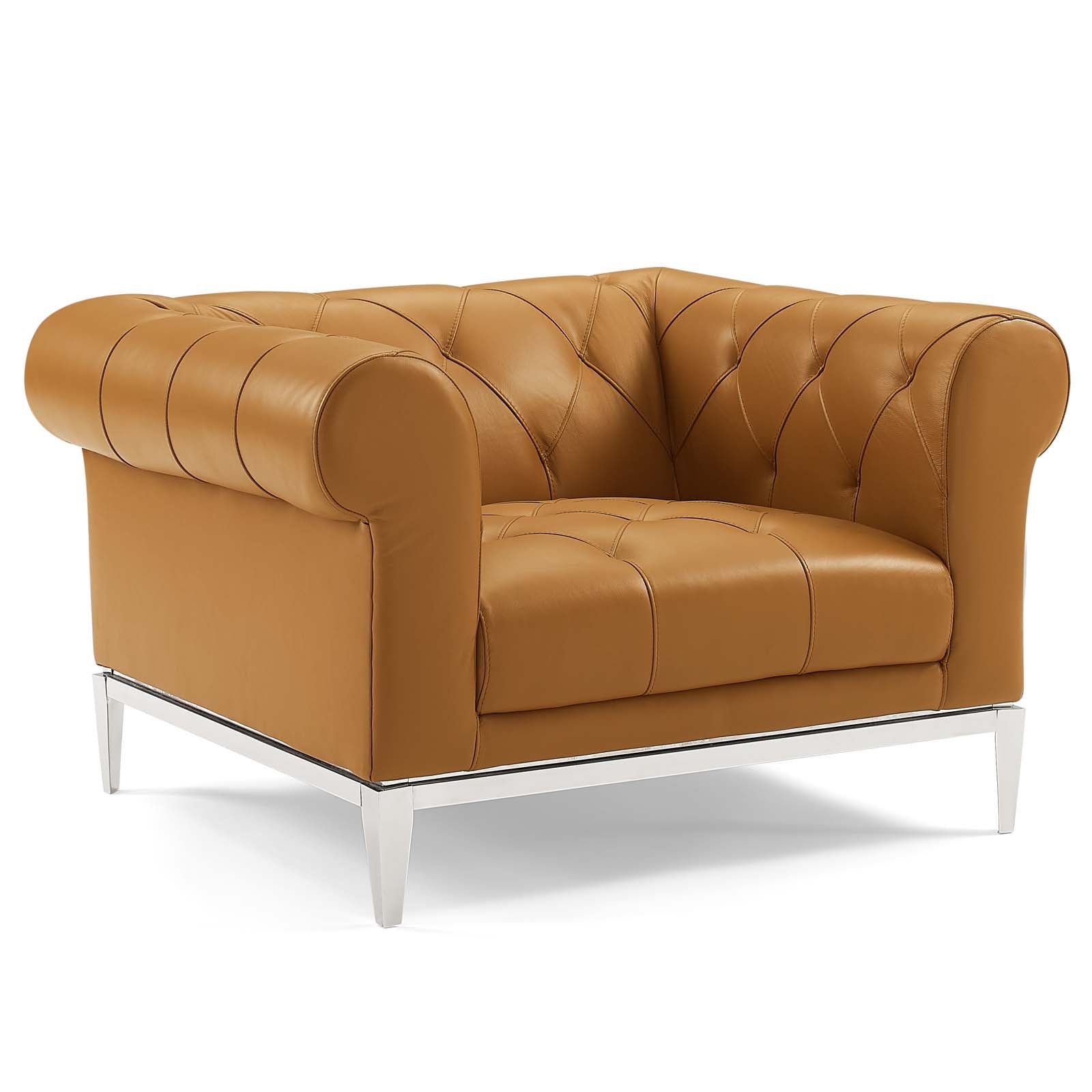 Modway Loveseats - Idyll-Tufted-Upholstered-Leather-Loveseat-and-Armchair-Tan