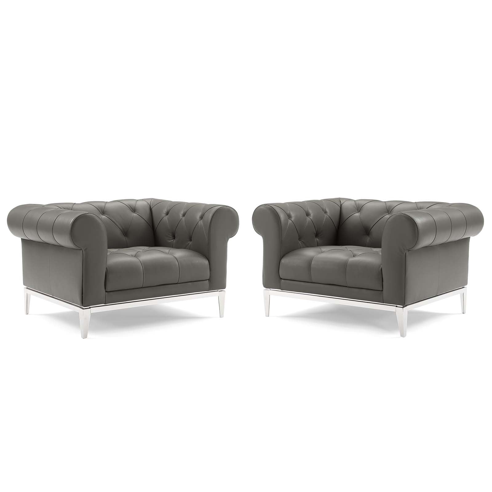 Modway Living Room Sets - Idyll-Tufted-Upholstered-Leather-Armchair-Set-of-2-Gray