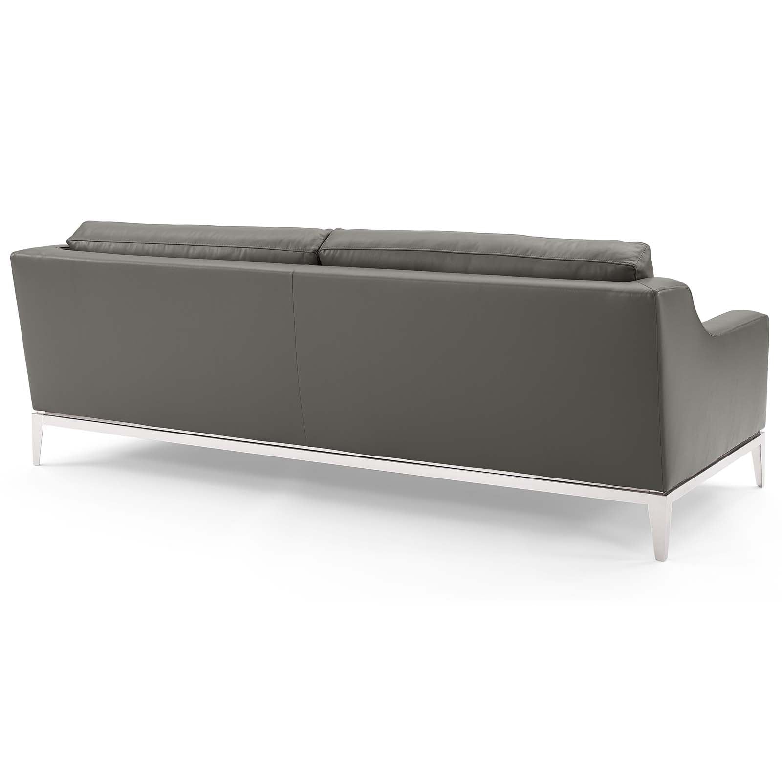 Modway Sofas & Couches - Harness-Stainless-Steel-Base-Leather-Sofa-and-Loveseat-Set-Gray