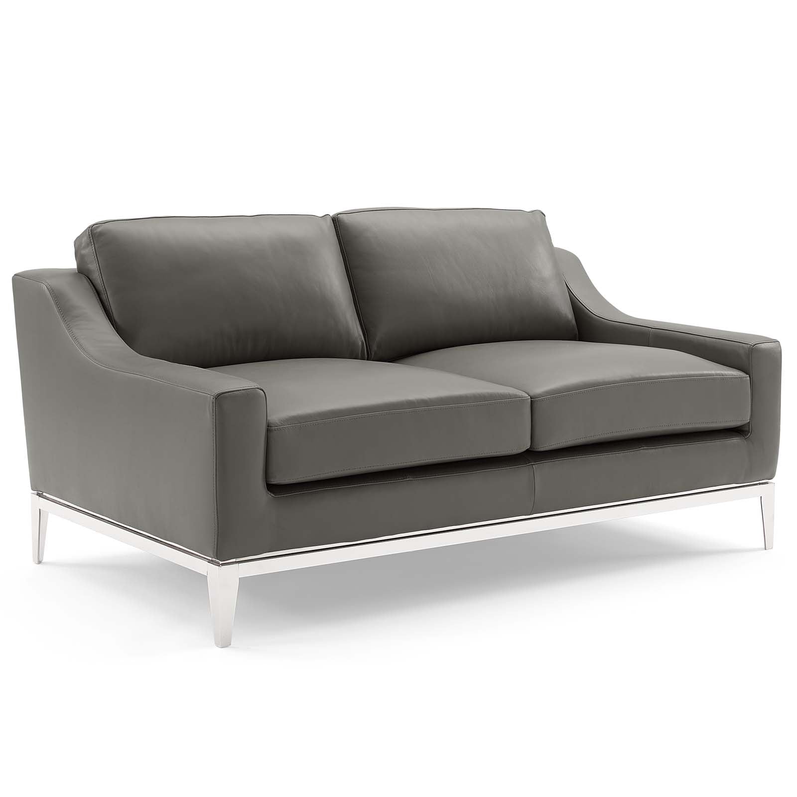 Modway Sofas & Couches - Harness-Stainless-Steel-Base-Leather-Sofa-and-Loveseat-Set-Gray
