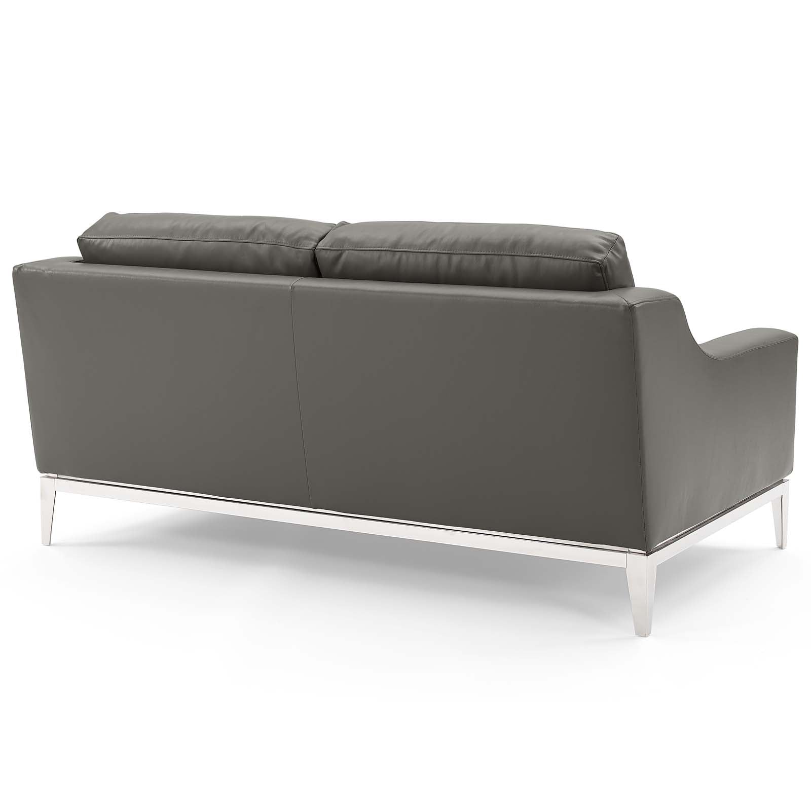 Modway Sofas & Couches - Harness-Stainless-Steel-Base-Leather-Sofa-and-Loveseat-Set-Gray