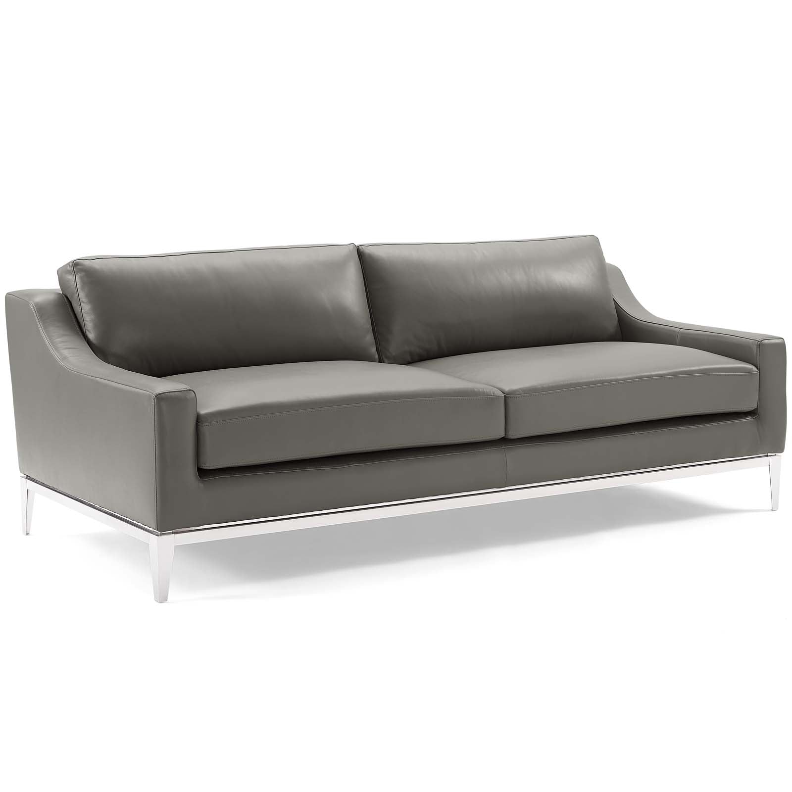 Modway Living Room Sets - Harness Stainless Steel Base Leather Sofa & Armchair Set Gray