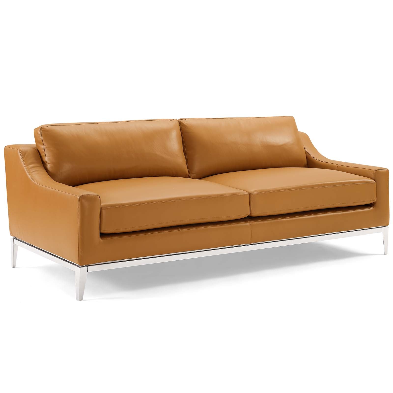 Modway Sofas & Couches - Harness-Stainless-Steel-Base-Leather-Sofa-&-Armchair-Set-Tan