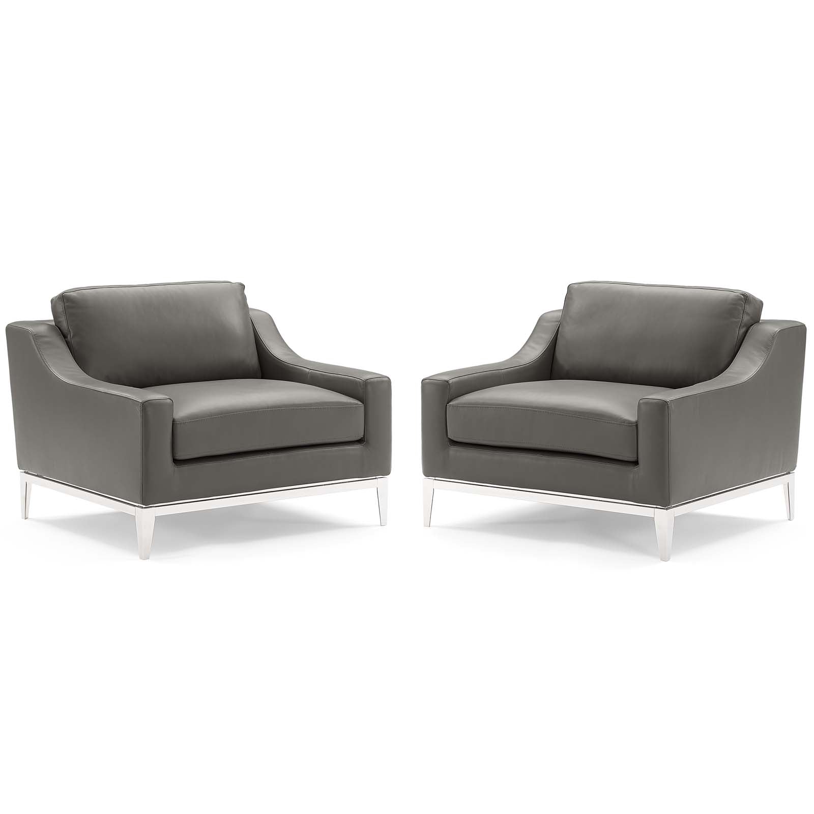 Modway Chairs - Harness Stainless Steel Base Leather Armchair Gray ( Set of 2 )