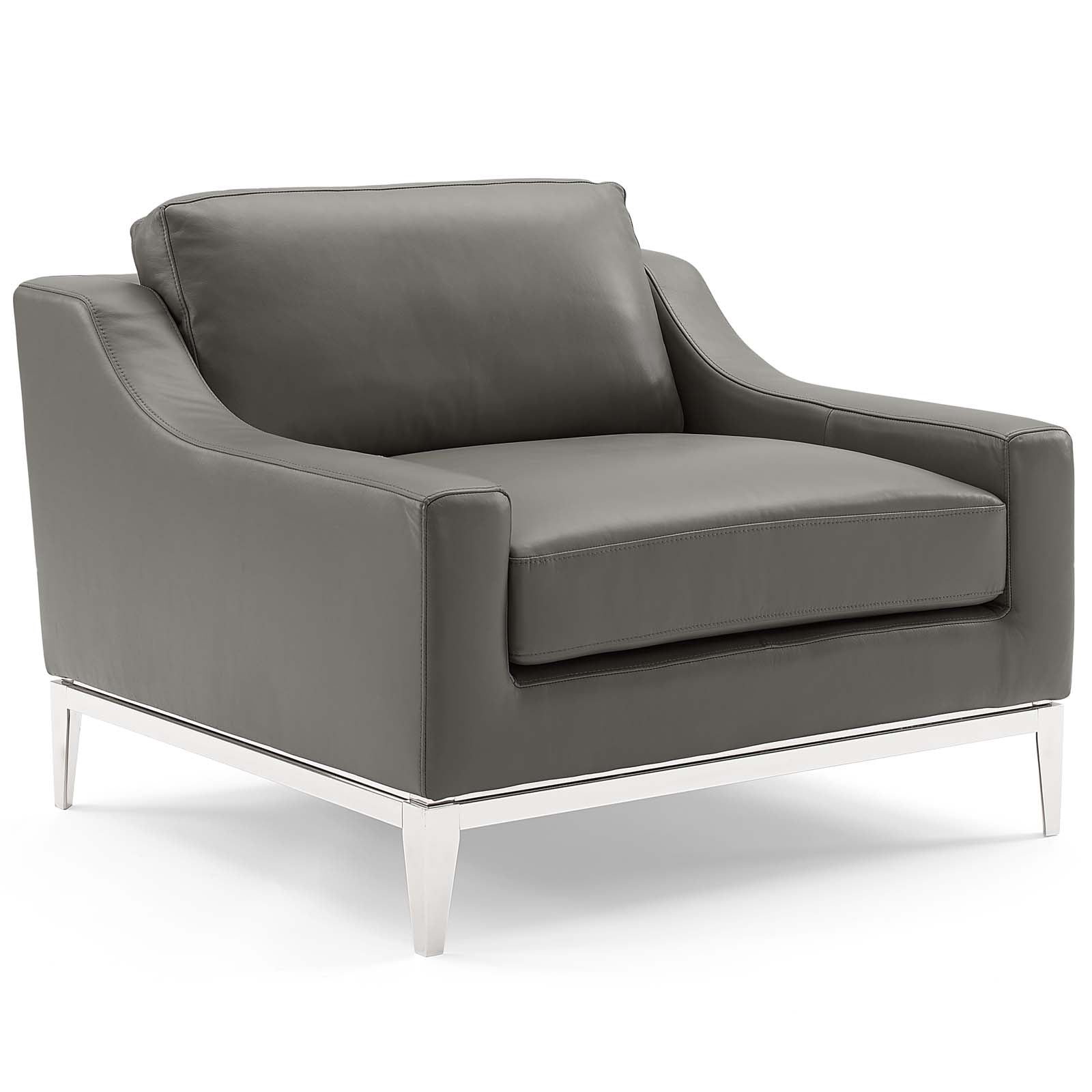 Modway Chairs - Harness Stainless Steel Base Leather Armchair Gray ( Set of 2 )