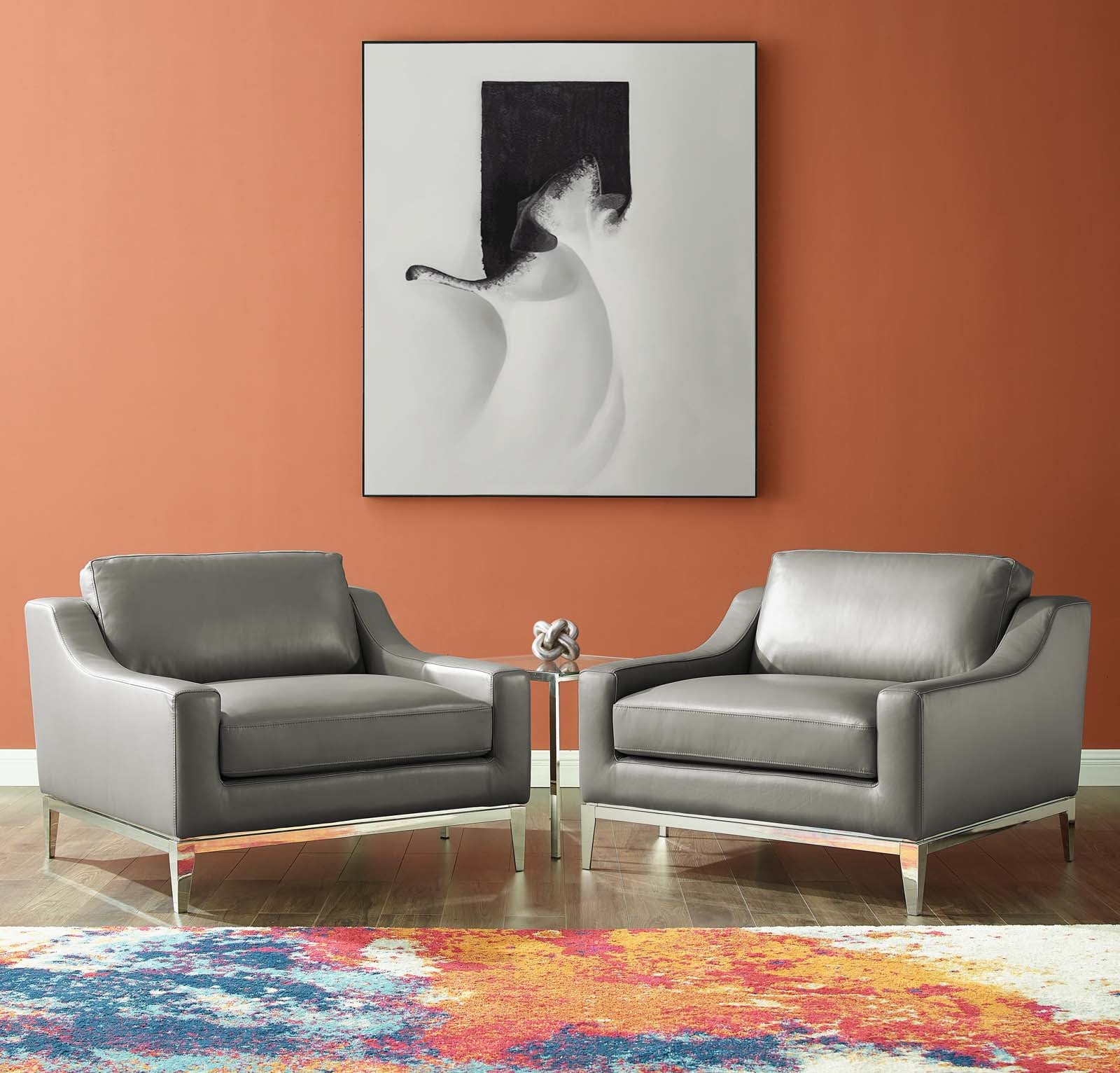 Modway Chairs - Harness Stainless Steel Base Leather Armchair Gray ( Set of 2 )