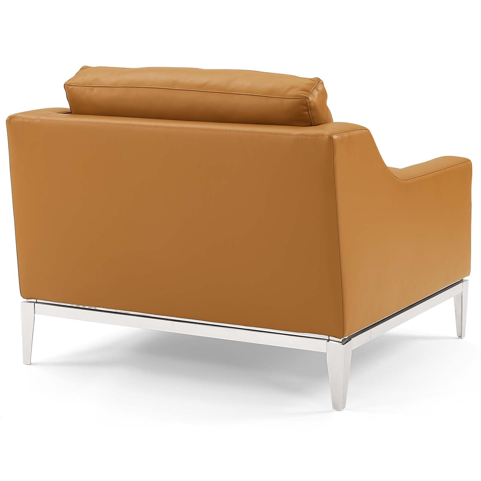 Modway Living Room Sets - Harness-Stainless-Steel-Base-Leather-Armchair-Set-of-2-Tan